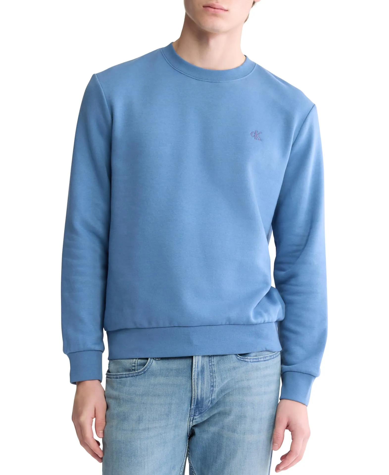 Calvin Klein Felpa in Pile da Uomo con Logo monogramma vestibilità Comoda, Orizzonte Blu, Small - immagine 1