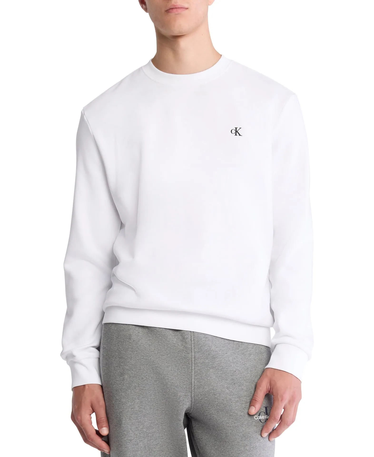 Calvin Klein Felpa in Pile da Uomo con Logo monogramma vestibilità Comoda, Bianco Brillante., Medium - immagine 1
