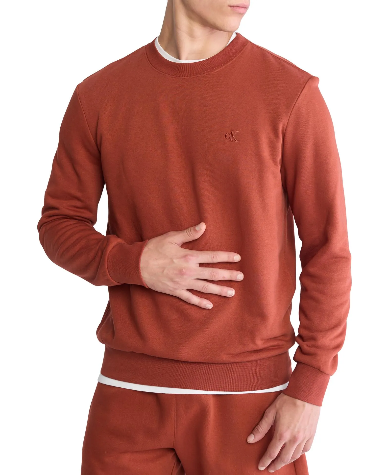 Calvin Klein Felpa in Pile da Uomo con Logo monogramma vestibilità Comoda, Russet arrosto, Small - immagine 4