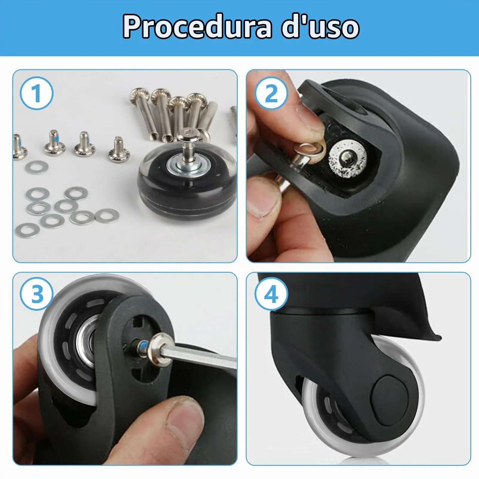 4 Pezzi Ruote di Ricambio per Valigie, 50x18mm Ruote Valigia Ricambio - immagine 4