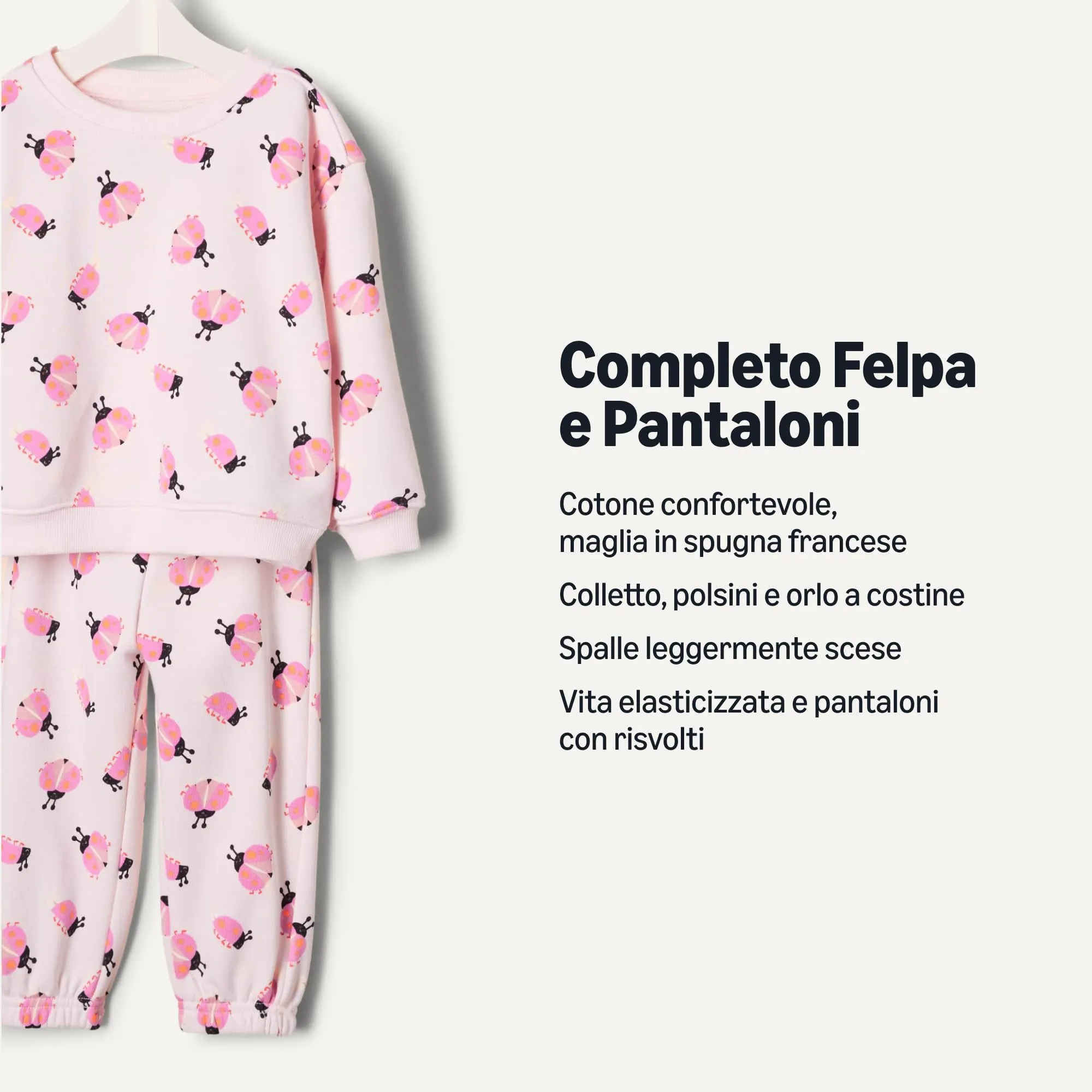 Amazon Essentials x Sofia Grainge Set con Felpa E Pantaloni Sportivi Unisex - Bimbi 0-24, Rosa Pallido Sciame di Coccinelle, 24 Mesi - immagine 2
