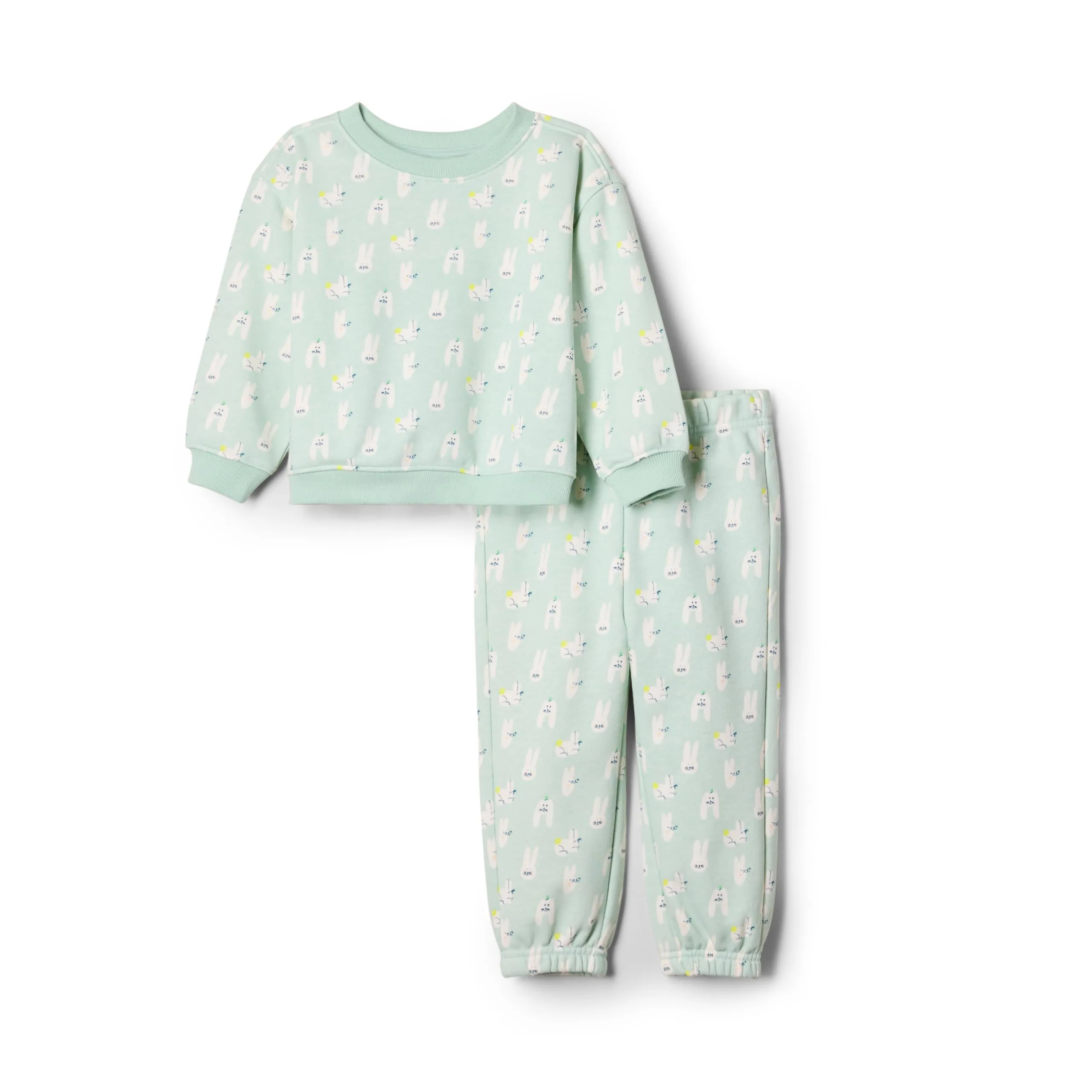 Amazon Essentials x Sofia Grainge Set con Felpa E Pantaloni Sportivi Unisex - Bimbi 0-24, Verde Pallido Conigli, 0 Mesi - immagine 1