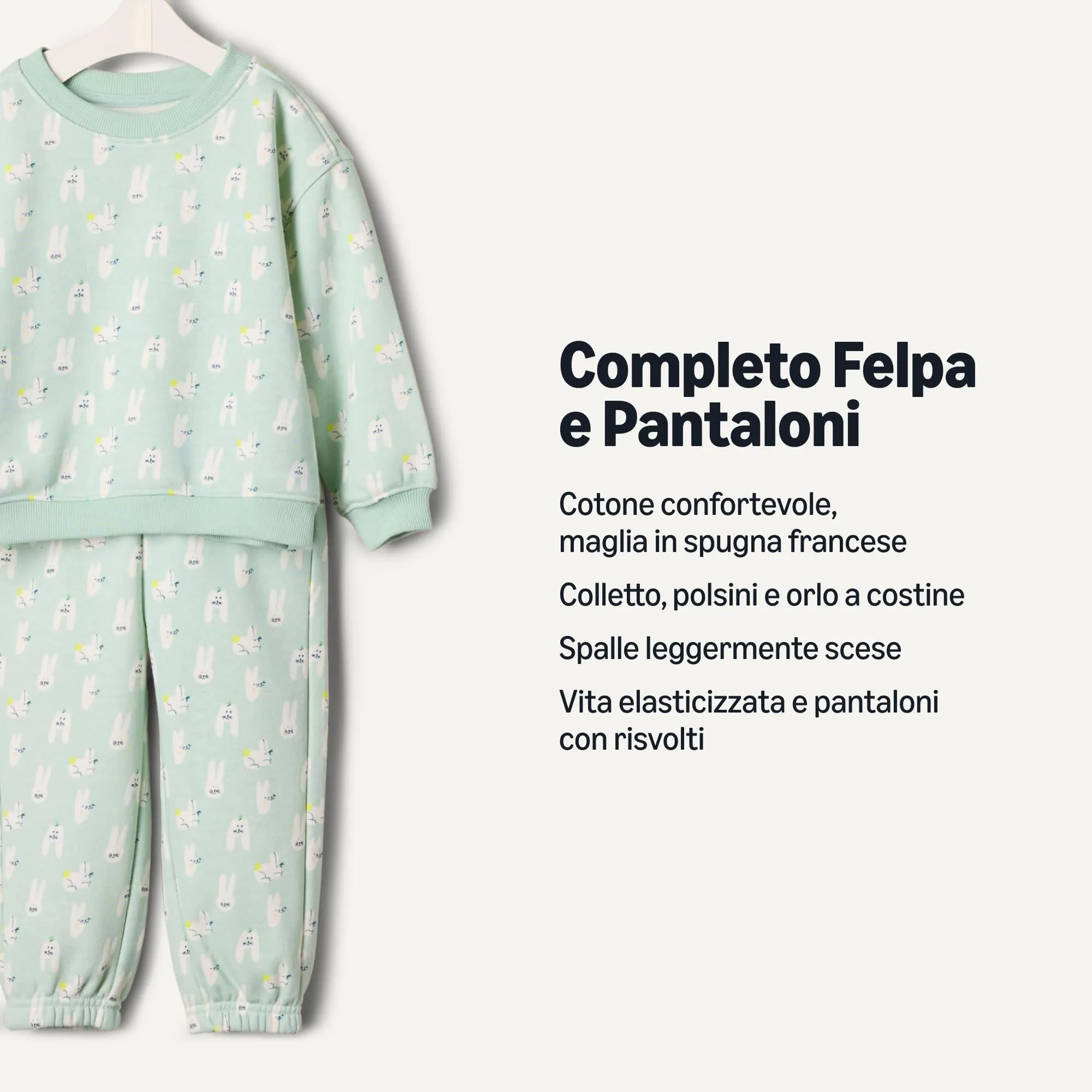 Amazon Essentials x Sofia Grainge Set con Felpa E Pantaloni Sportivi Unisex - Bimbi 0-24, Verde Pallido Conigli, 0 Mesi - immagine 2