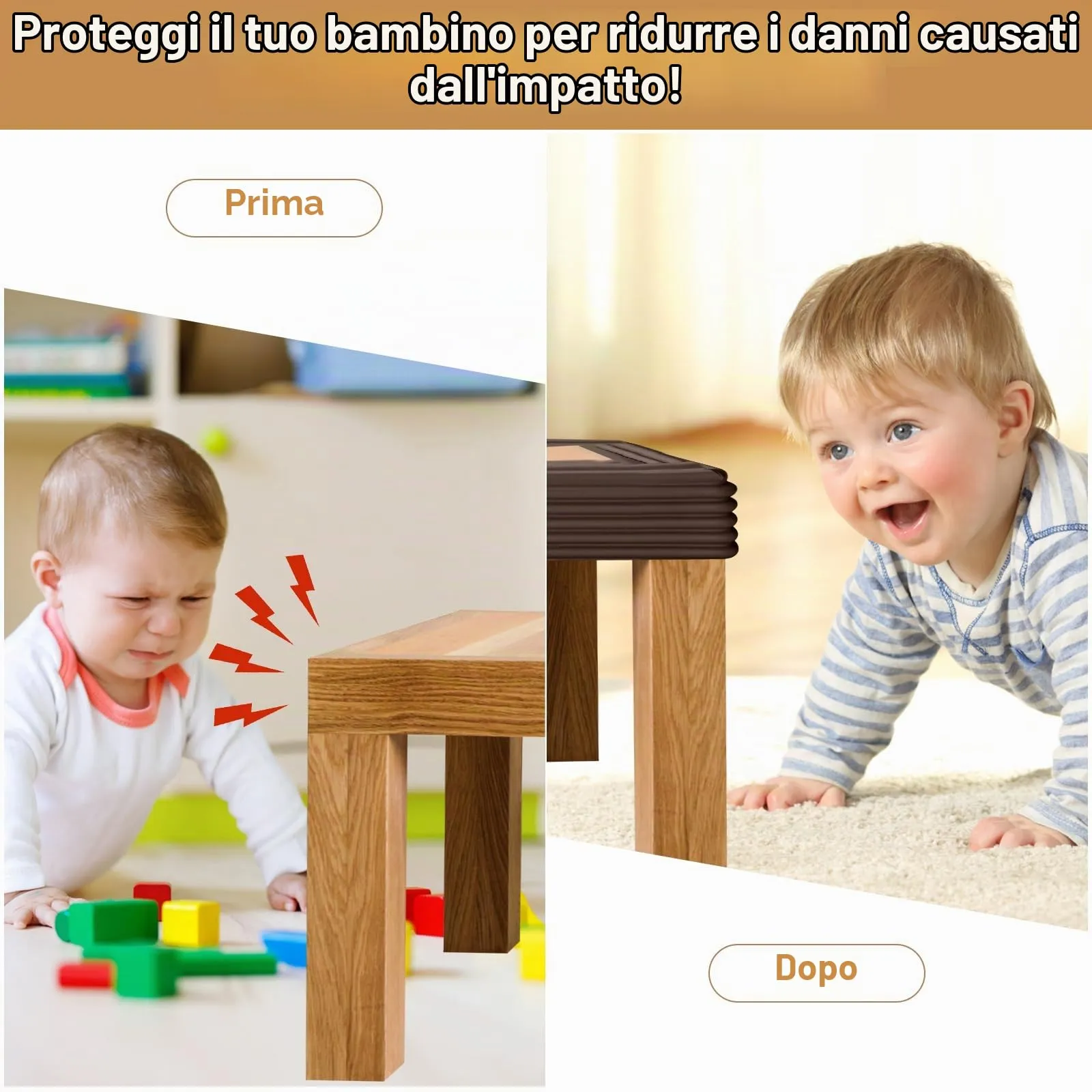 ZLLkeji Paraspigoli Angolari Per Bambini Anti Collisione Sicurezza Paraspigoli Per Vecchio Schiuma Adesiva Anti Collisione Extra Spesso Bordi Protezione Protezione Scrivania Computer Mobili Marrone - immagine 2