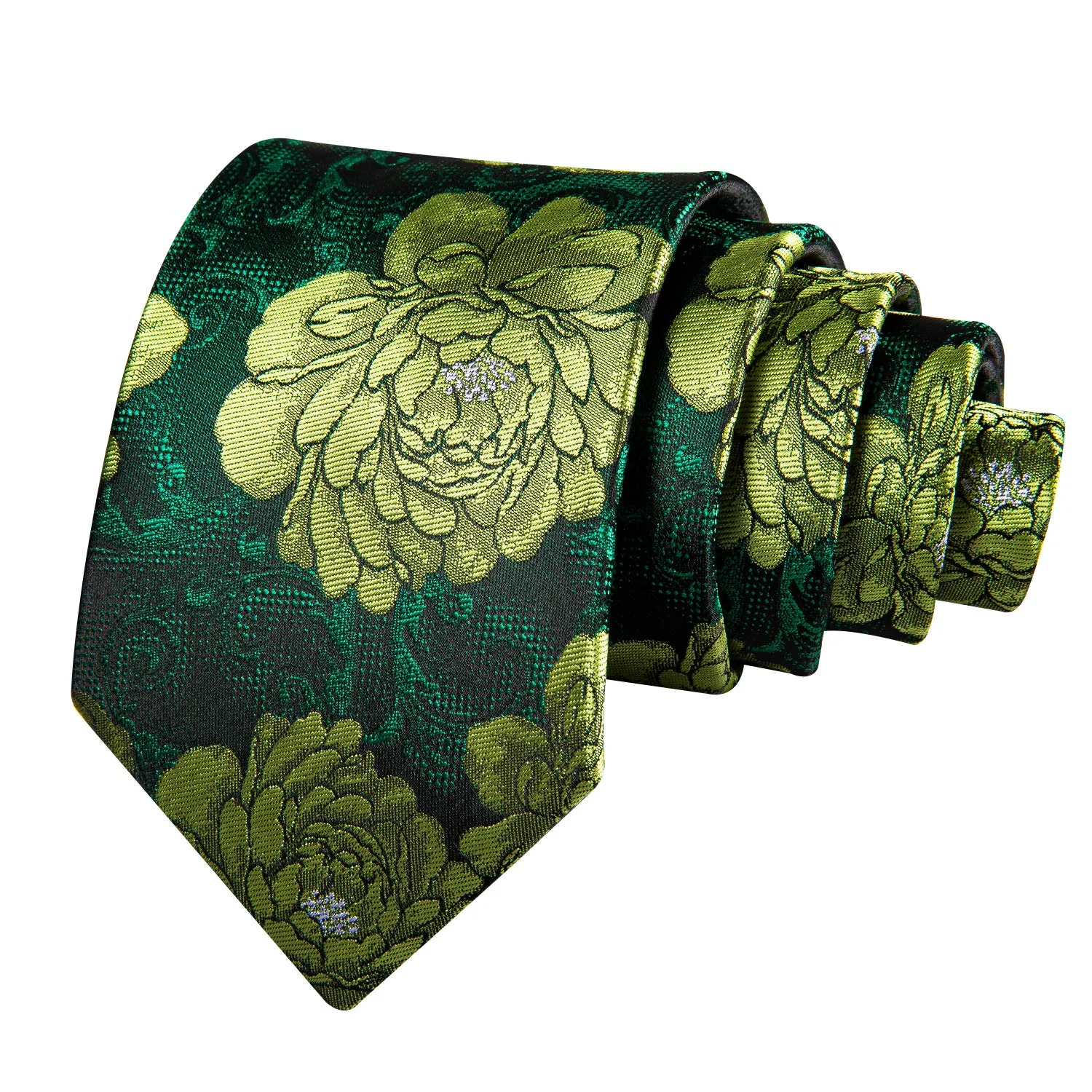 Barry.Wang - Set da uomo con cravatte, fazzoletto da tasca quadrato, fermacravatta, gemelli, motivo floreale, cravatte in seta classiche, set da 4 pezzi per matrimonio, festa, affari, Taglia unica - immagine 3
