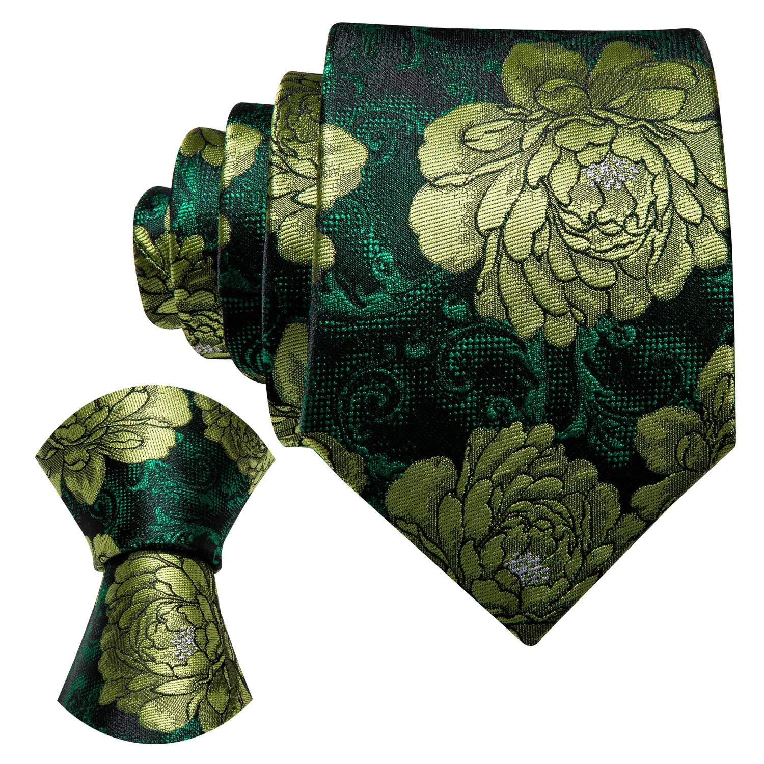 Barry.Wang - Set da uomo con cravatte, fazzoletto da tasca quadrato, fermacravatta, gemelli, motivo floreale, cravatte in seta classiche, set da 4 pezzi per matrimonio, festa, affari, Taglia unica - immagine 4