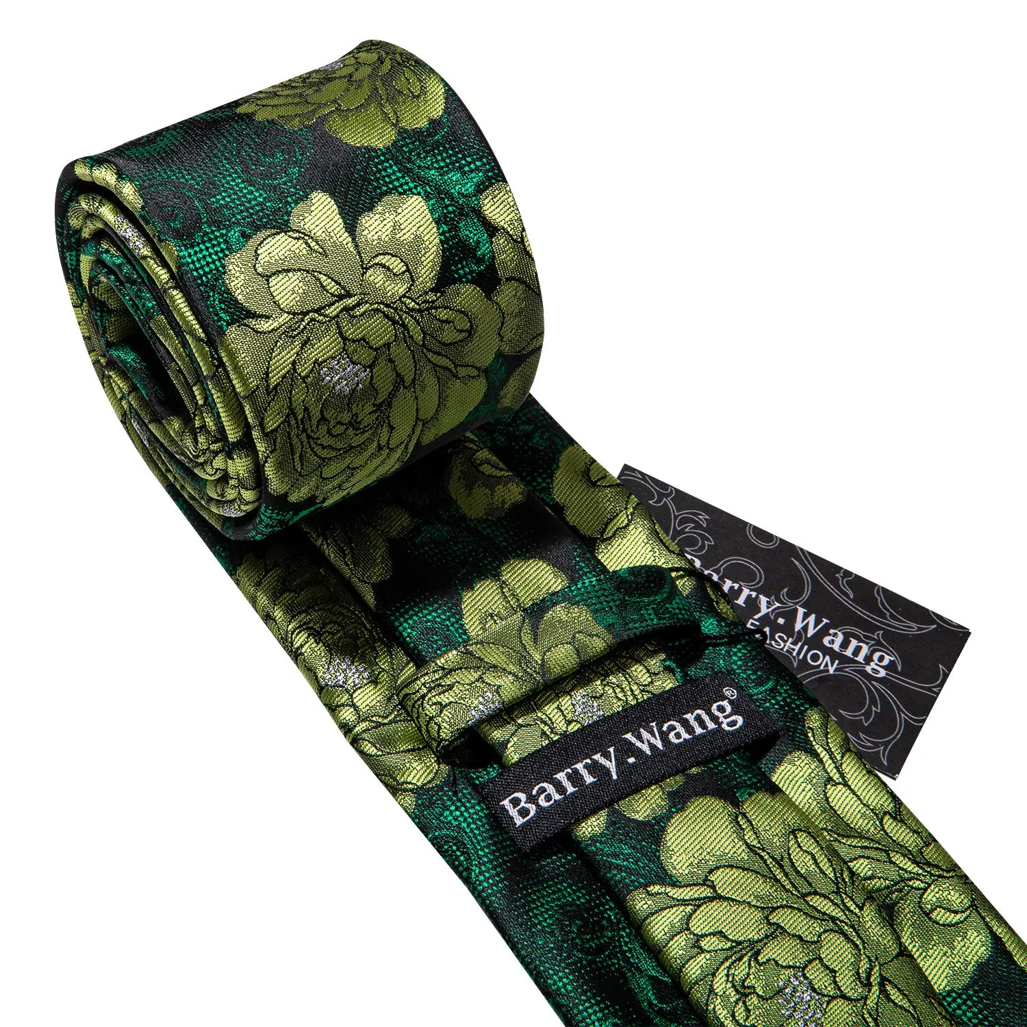 Barry.Wang - Set da uomo con cravatte, fazzoletto da tasca quadrato, fermacravatta, gemelli, motivo floreale, cravatte in seta classiche, set da 4 pezzi per matrimonio, festa, affari, Taglia unica - immagine 5