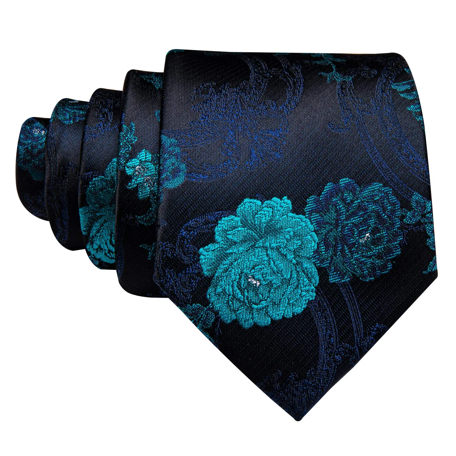 Barry.Wang - Set da uomo con cravatte, fazzoletto da tasca quadrato, fermacravatta, gemelli, motivo floreale, cravatte in seta classiche, set da 4 pezzi per matrimonio, festa, affari, Taglia unica - immagine 5