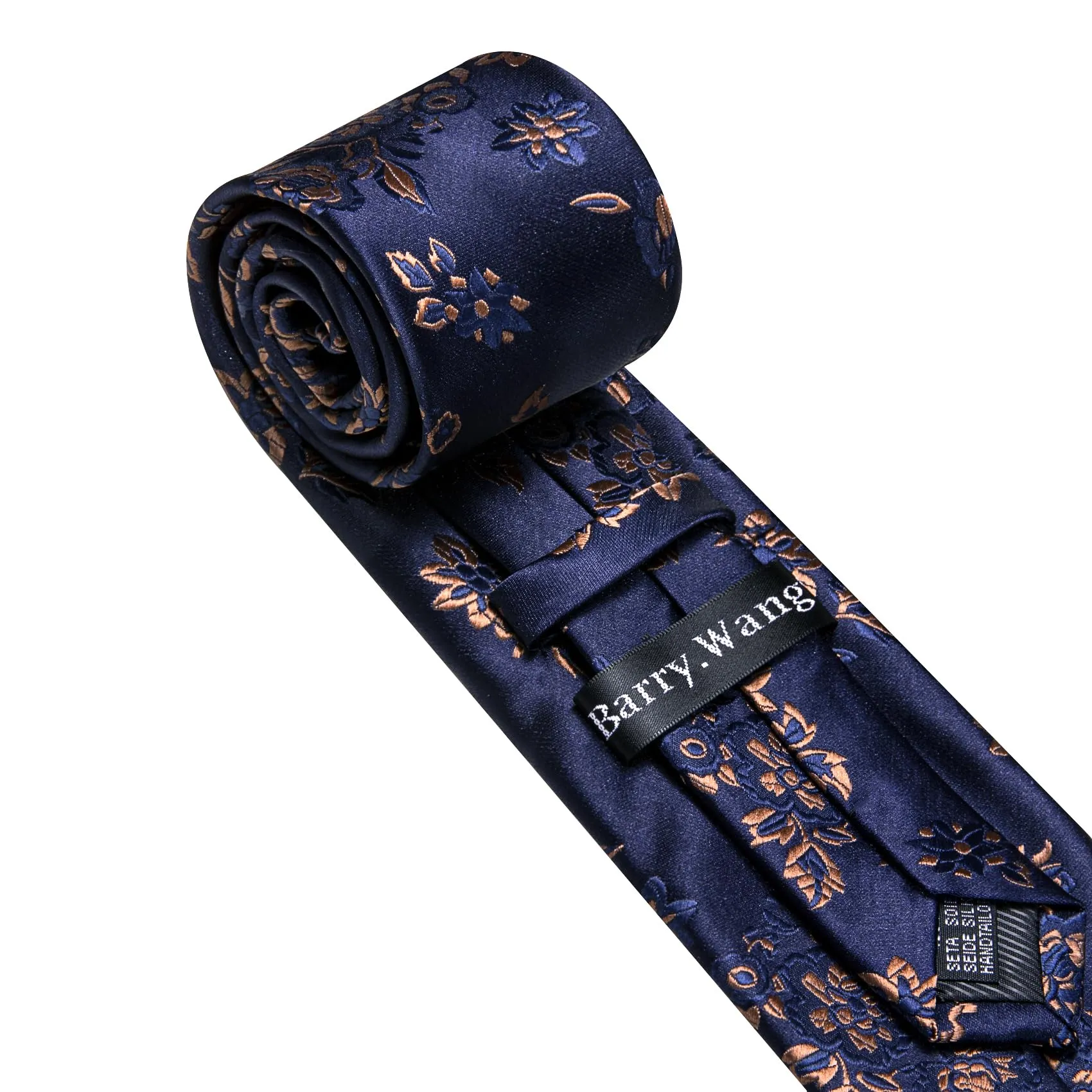 Barry.Wang - Set da uomo con cravatte floreali, fazzoletto da tasca quadrato, gemelli, clip, cravatte classiche in seta da uomo, 4 pezzi, per matrimonio, festa, affari, Taglia unica - immagine 5