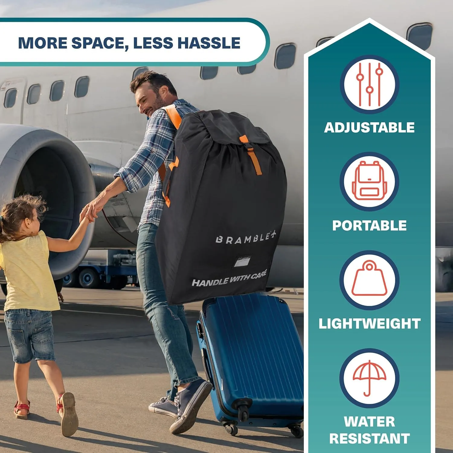 Bramble - Borsa da Trasporto Passeggino per Aereo Gate Check - Nylon Balistico Idrorepellente con Spallacci Neoprene, Sacca & Finestra ID - 90 x 60 x 35 cm (Nero) - immagine 3