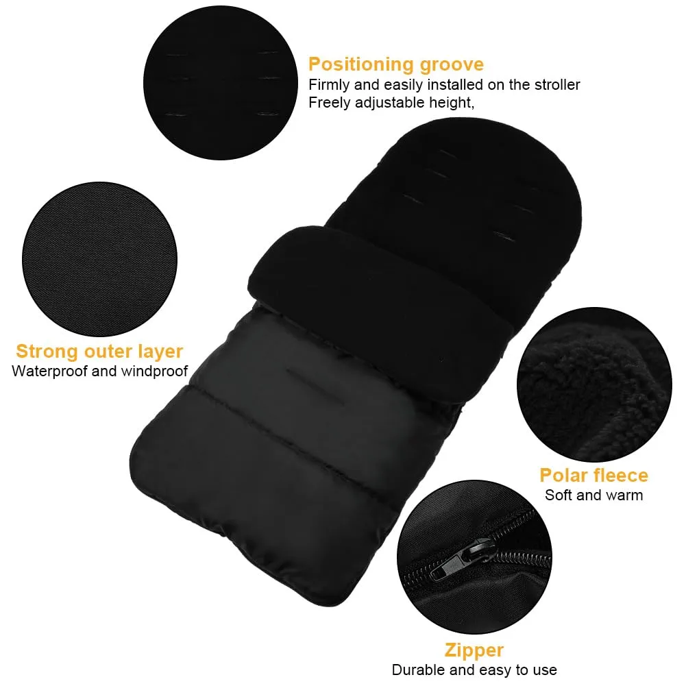 Vicloon Coprigambe Passeggino, Sacco Termico Passeggino Universale, Fodera in Pile Polare, Sacco Passeggino Invernale con Cerniera, Impermeabile, Antivento, Lavabile in Lavatrice(Nero) - immagine 3