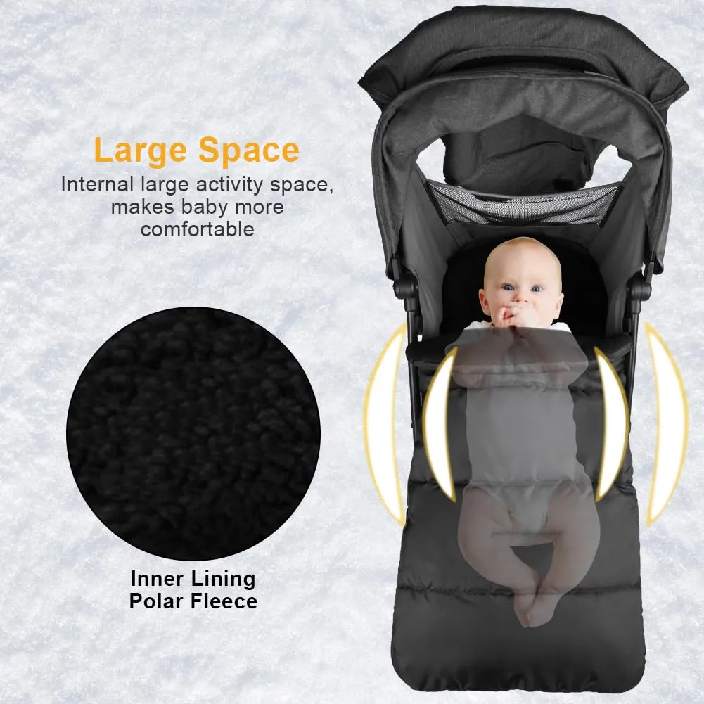 Vicloon Coprigambe Passeggino, Sacco Termico Passeggino Universale, Fodera in Pile Polare, Sacco Passeggino Invernale con Cerniera, Impermeabile, Antivento, Lavabile in Lavatrice(Nero) - immagine 5
