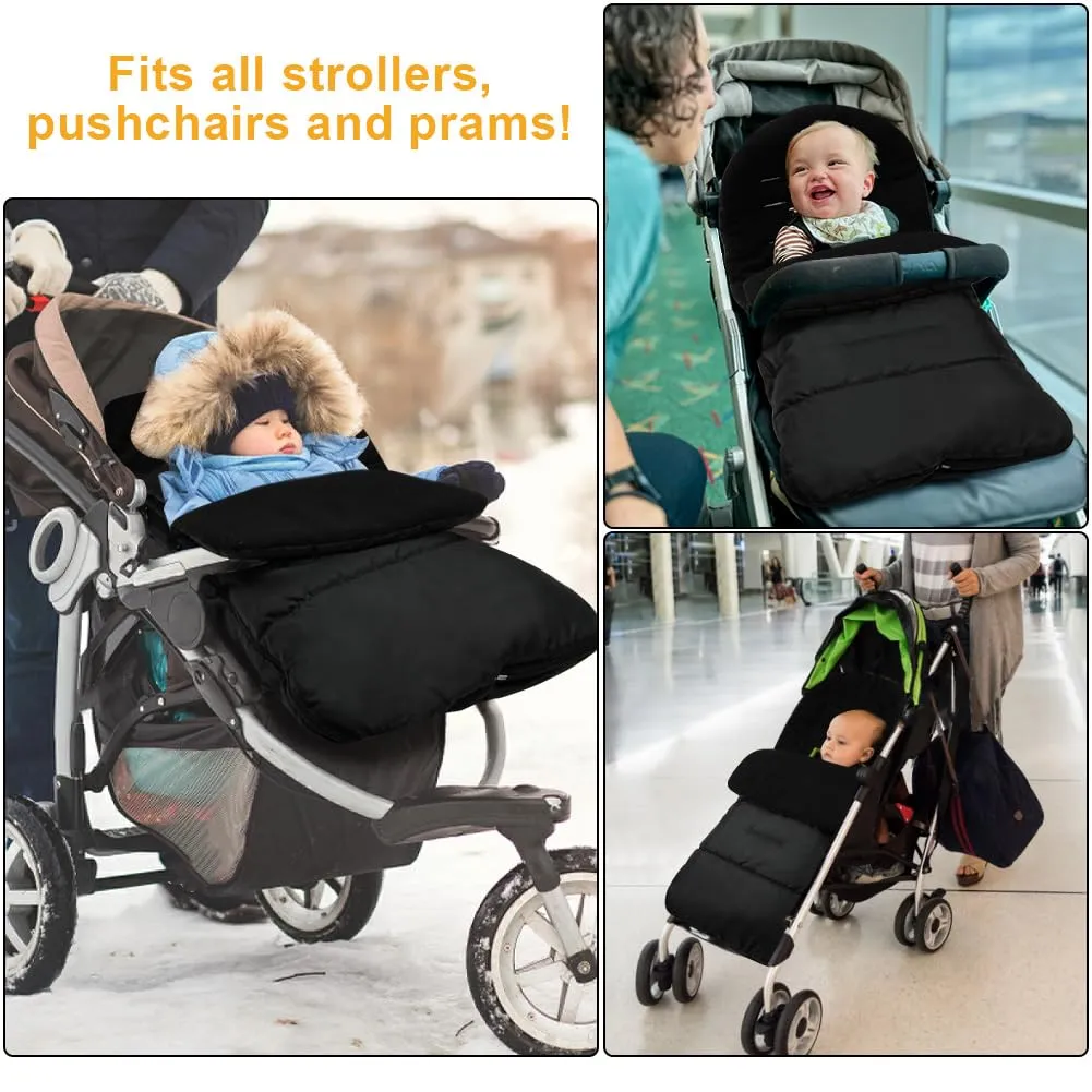 Vicloon Coprigambe Passeggino, Sacco Termico Passeggino Universale, Fodera in Pile Polare, Sacco Passeggino Invernale con Cerniera, Impermeabile, Antivento, Lavabile in Lavatrice(Nero) - immagine 6