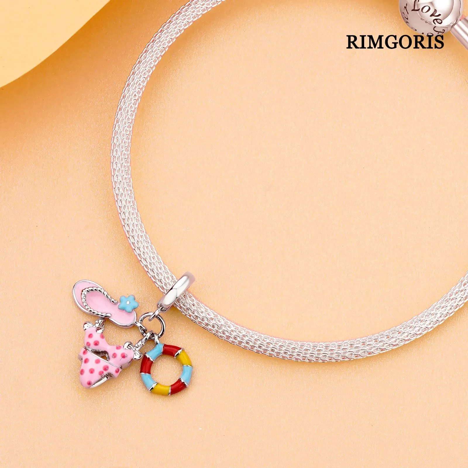 Rimgoris 925 Charm In Argento Sterling Per Le Donne Bracciali Collana Pantofole Bikini Anello Di Nuoto San Valentino Regalo Per La Festa Della Mamma Charms Per Le Donne - immagine 3