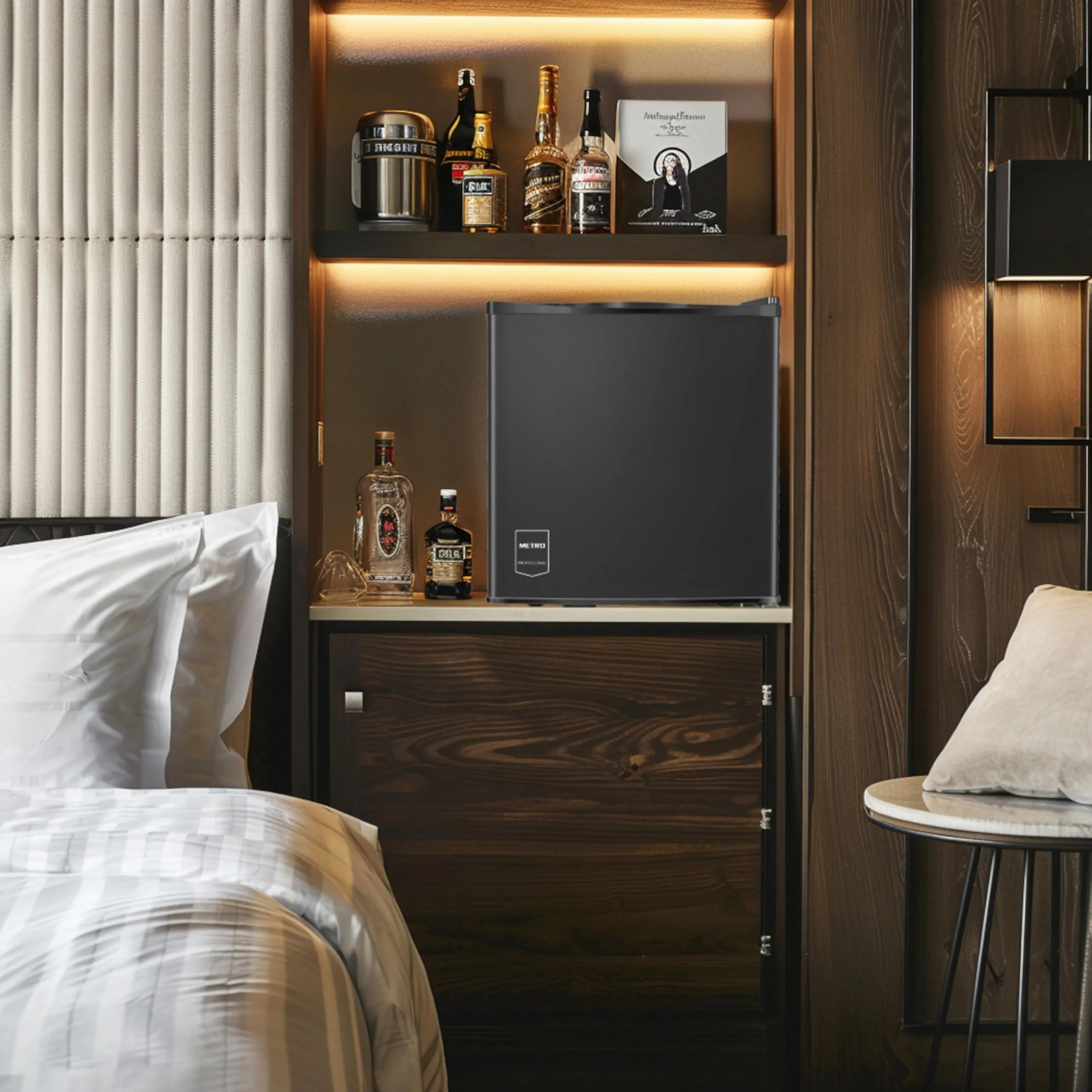 METRO Professional Minifrigo GMB1025B, 38 x 38.5 x 47 cm, 25 L, temperatura: 6-22°C, Illuminazione LED, 1 ripiano regolabile, bassa rumorosità, nero - immagine 9