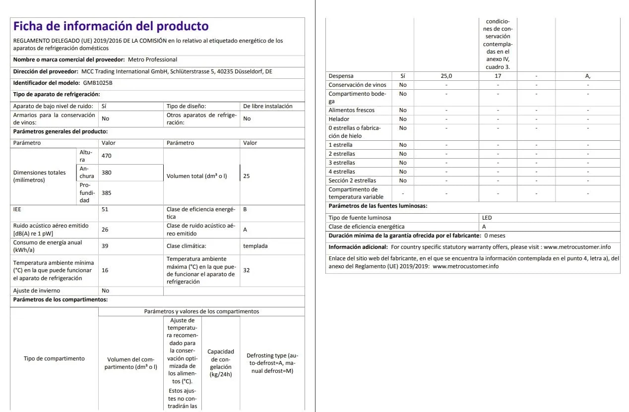 METRO Professional Minifrigo GMB1025B, 38 x 38.5 x 47 cm, 25 L, temperatura: 6-22°C, Illuminazione LED, 1 ripiano regolabile, bassa rumorosità, nero - immagine 11