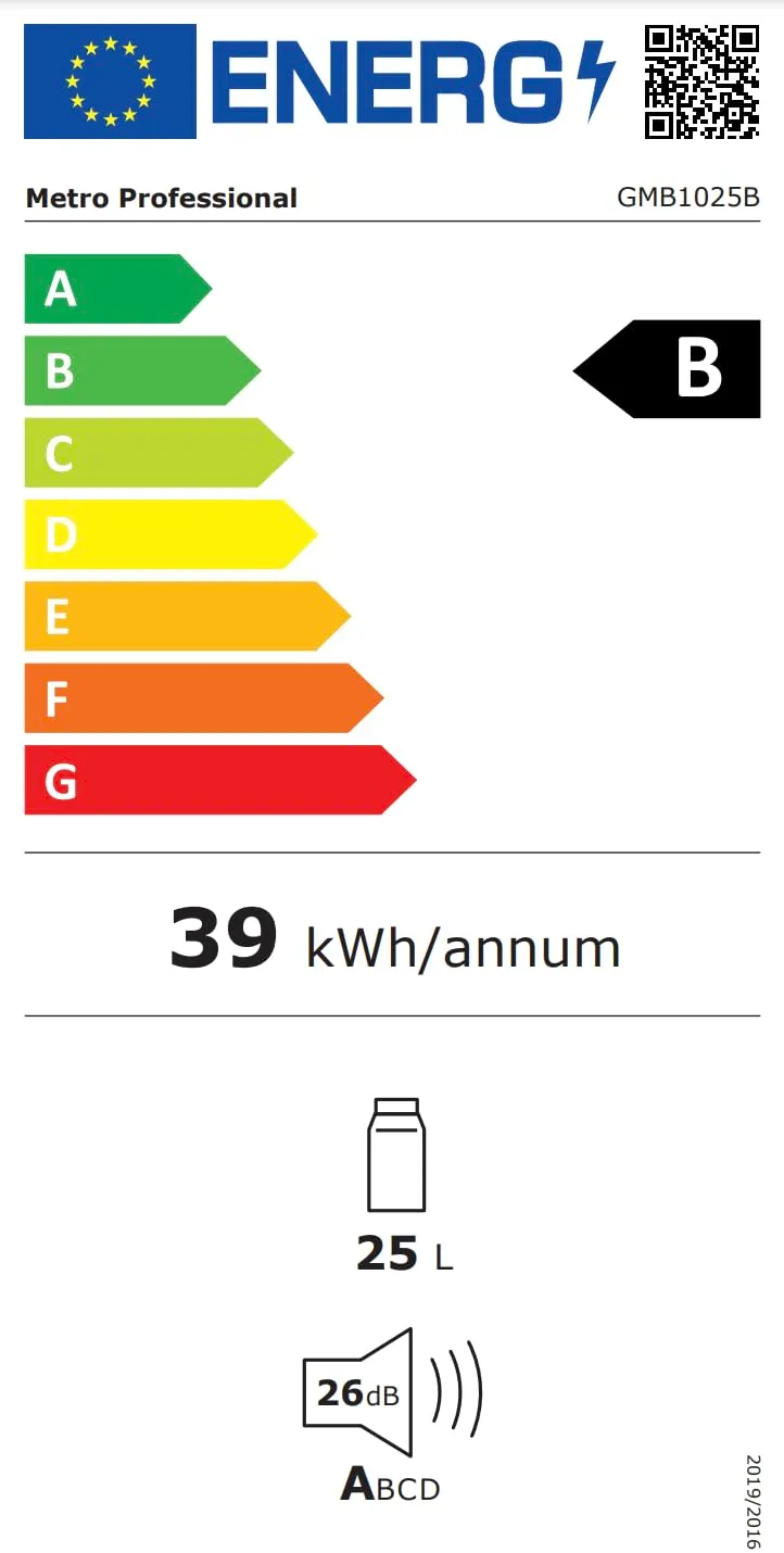 METRO Professional Minifrigo GMB1025B, 38 x 38.5 x 47 cm, 25 L, temperatura: 6-22°C, Illuminazione LED, 1 ripiano regolabile, bassa rumorosità, nero - immagine 13