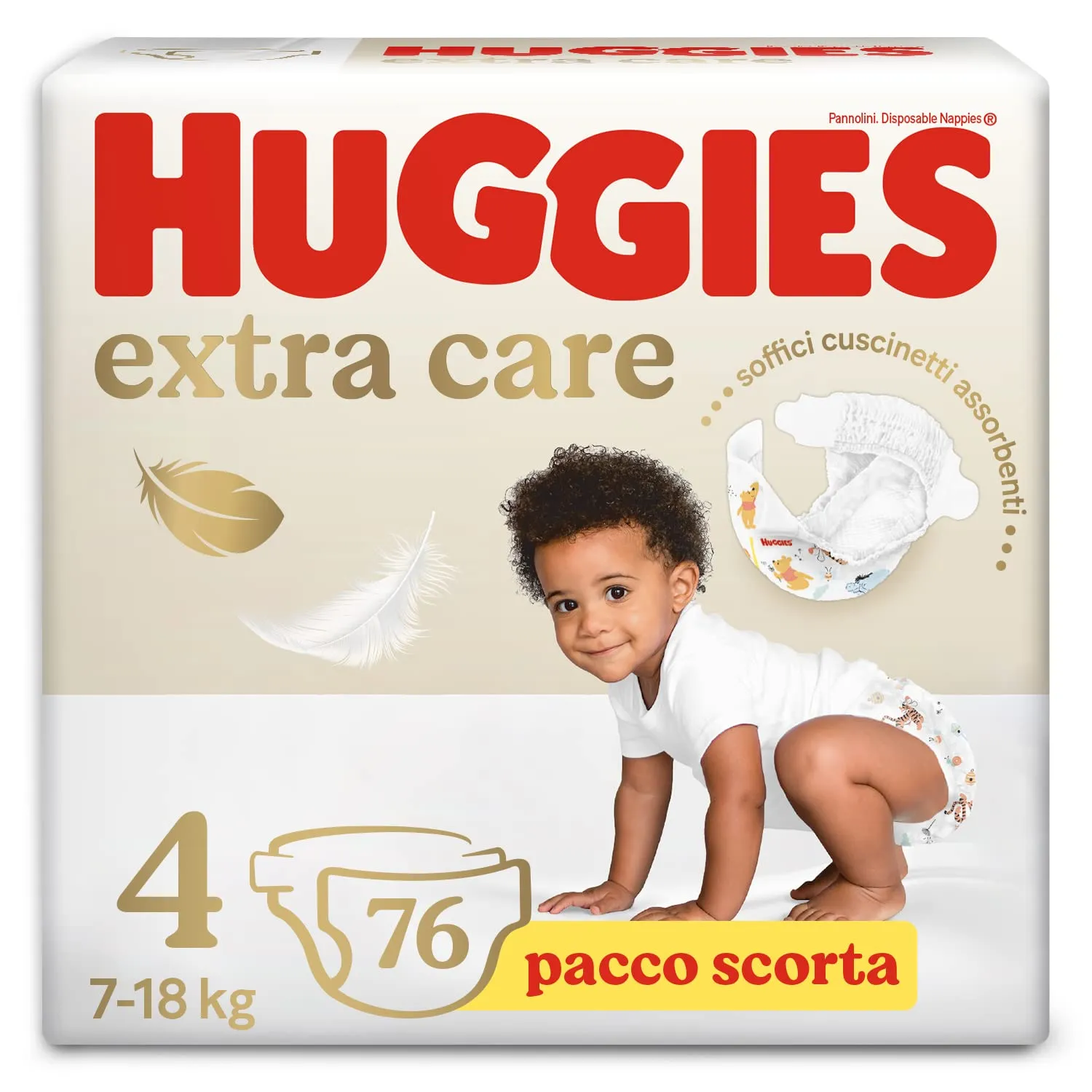 Huggies Extra Care Pannolini, Taglia 4 (7-18Kg), Confezione da 76 Pannolini - immagine 1
