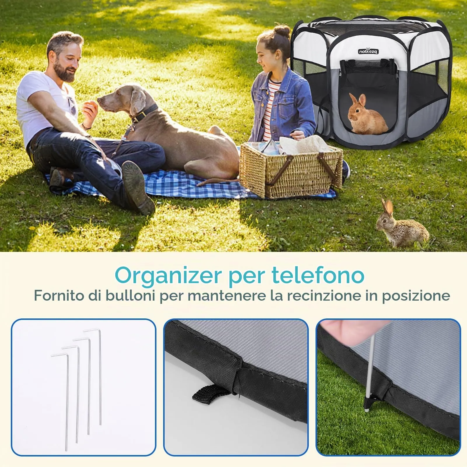 Nobleza - Recinto per Cani Pieghevole, Box Portatile per Animali Domestici in Tessuto Oxford Impermeabile, Recinto Gioco per Cuccioli, Gatti e Conigli, per Interno ed Esterno, 92x92x58cm - immagine 7
