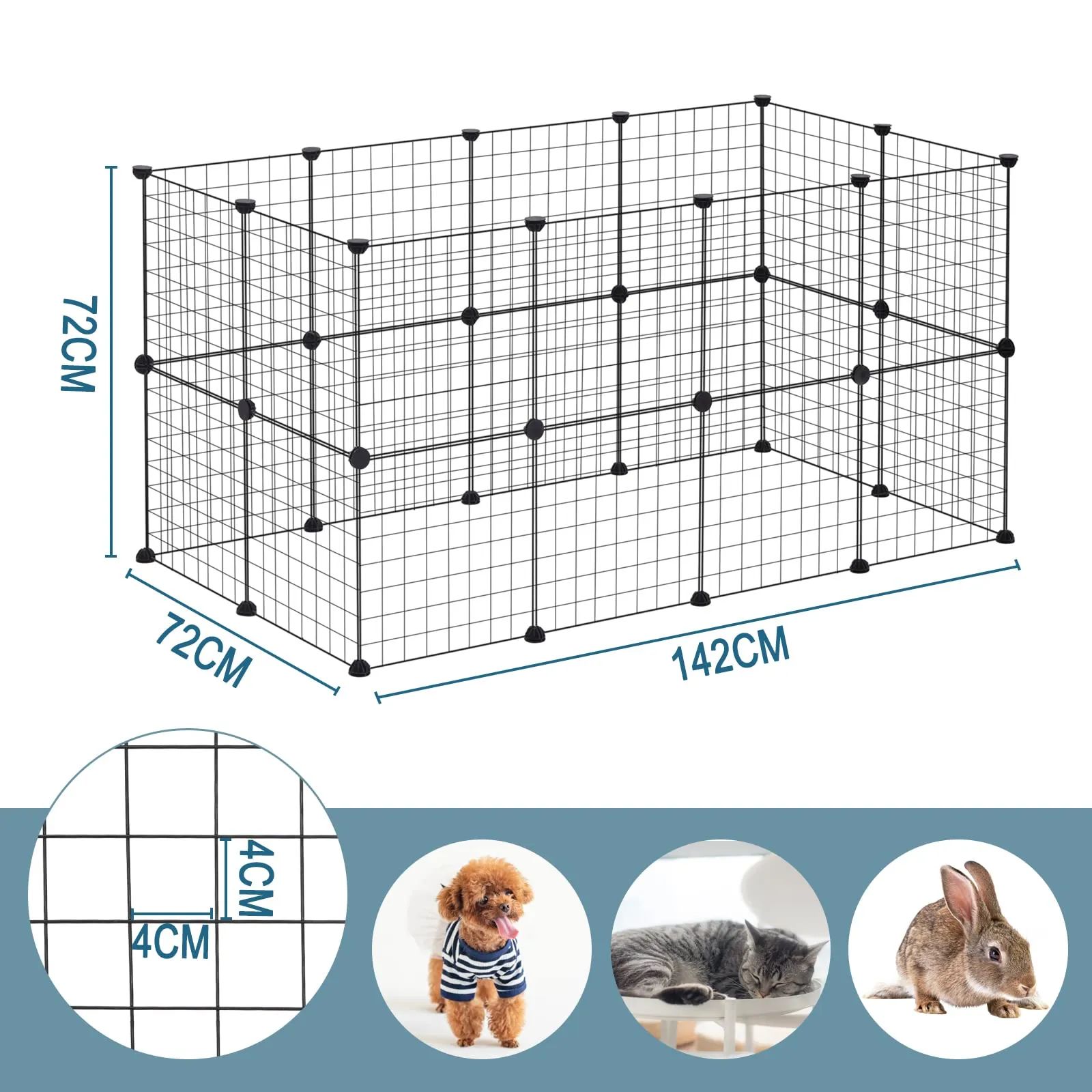 EUGAD Recinto per Coniglio da Interno, DIY Recinzione 145x72x72cm - immagine 4