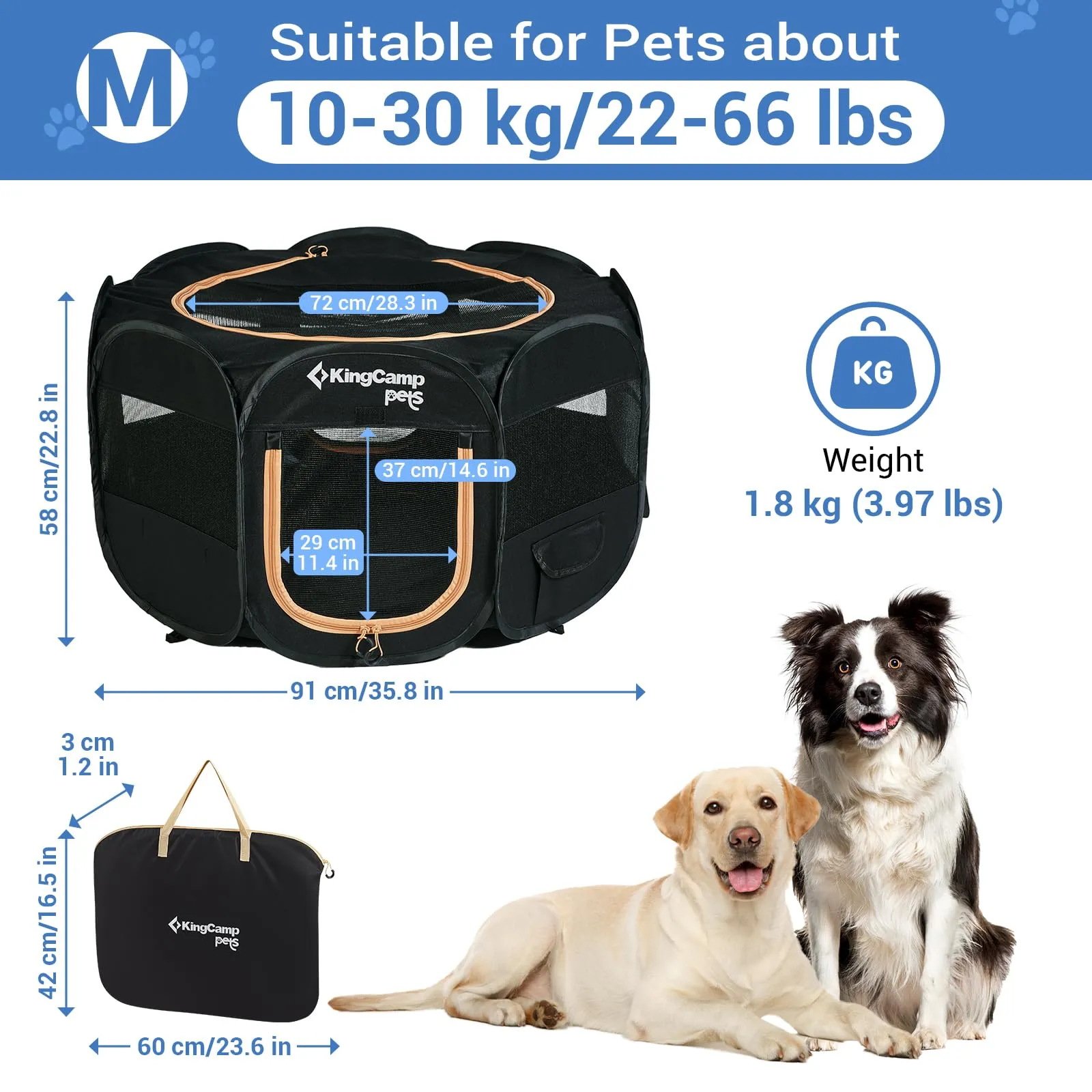 KingCamp Recinto per Cuccioli Pieghevole 91 cm, Box per Cani di Media,M - immagine 2