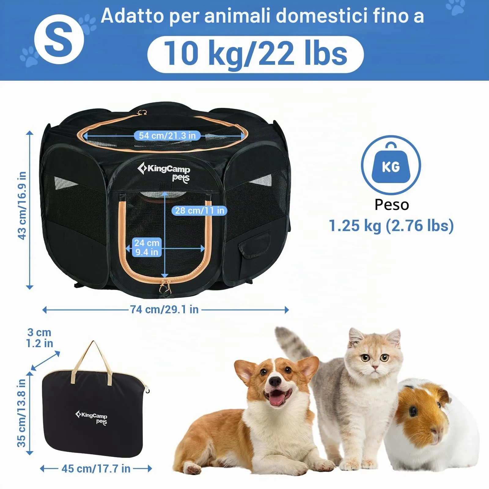 KingCamp Recinto per Cuccioli Pieghevole 74cm,Box per Cani di Piccola,S - immagine 2