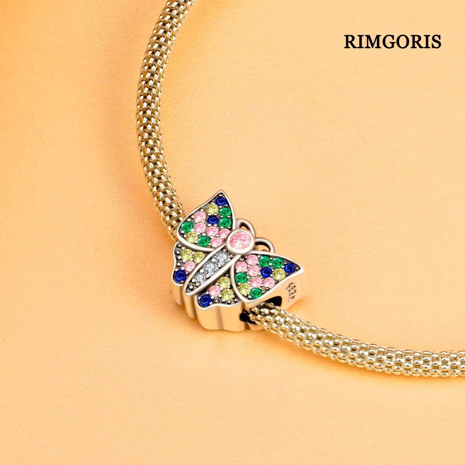 Rimgoris 925 Charm in argento sterling per bracciali da donna collana CZ Paved Butterfly Bead Charms Donne Ragazza Bracciale Charm Regalo - immagine 3