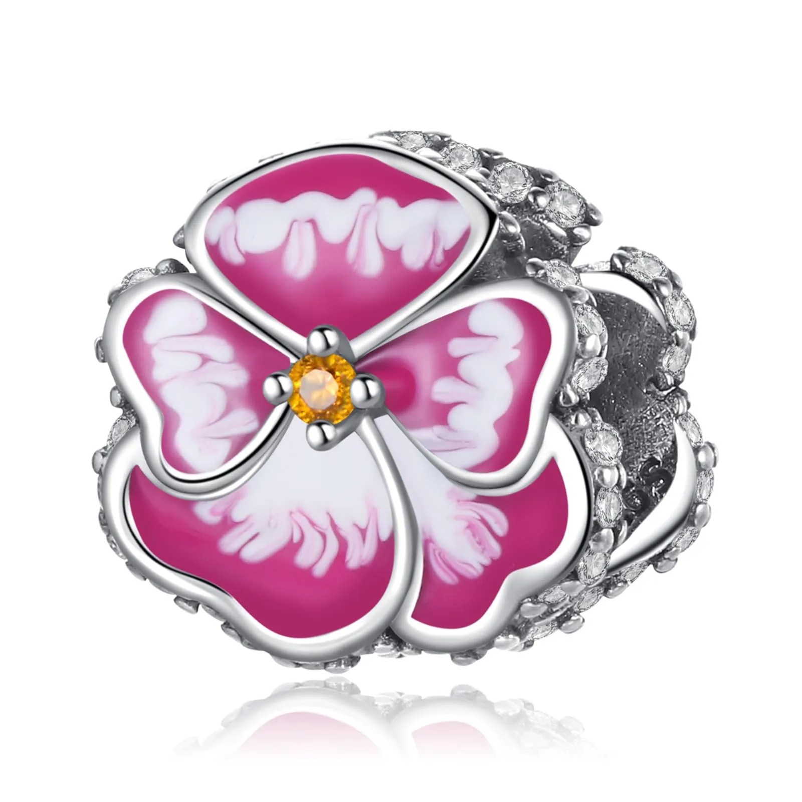 Rimgoris Argento 925 Charm per donna Bracciali Collana Clip di fiori di pansé rosa Dangle Charm regalo - immagine 1