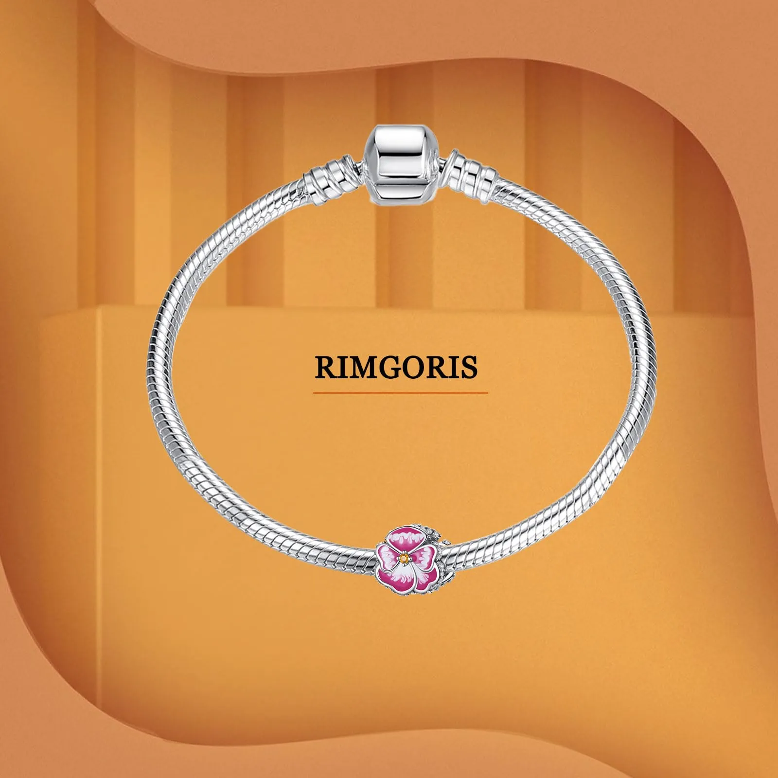 Rimgoris Argento 925 Charm per donna Bracciali Collana Clip di fiori di pansé rosa Dangle Charm regalo - immagine 3