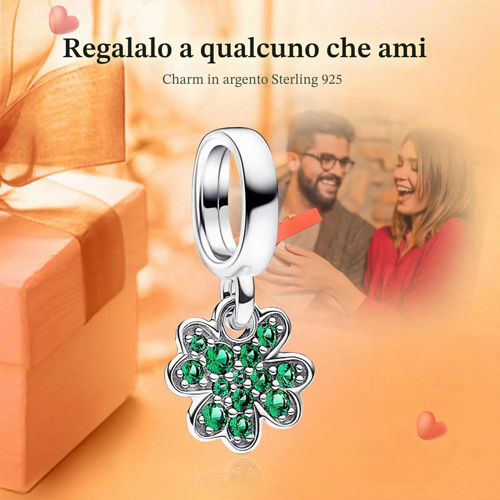 Rimgoris Argento 925 Charm per donna Bracciali Collana Four Leaf Clover Friendship Dangle Charm Gift - immagine 2