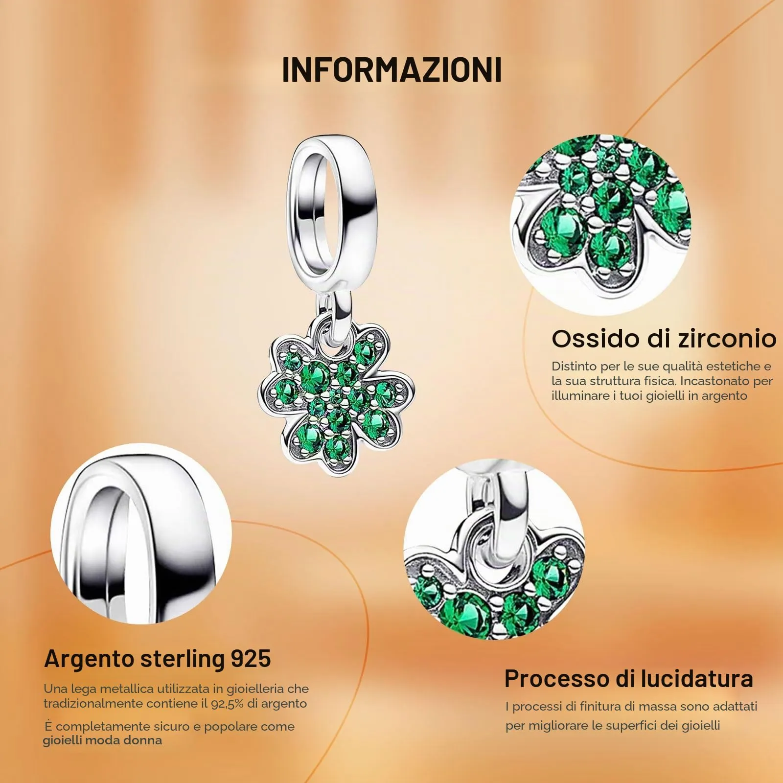 Rimgoris Argento 925 Charm per donna Bracciali Collana Four Leaf Clover Friendship Dangle Charm Gift - immagine 5