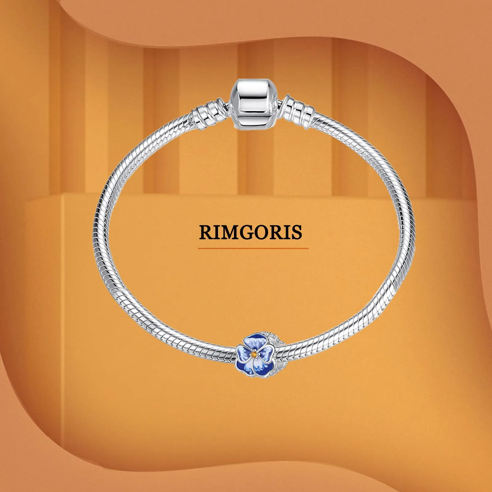 Rimgoris Argento 925 Charm per donna Bracciali Collana Clip di fiori di pansé blu Dangle Charm regalo - immagine 3