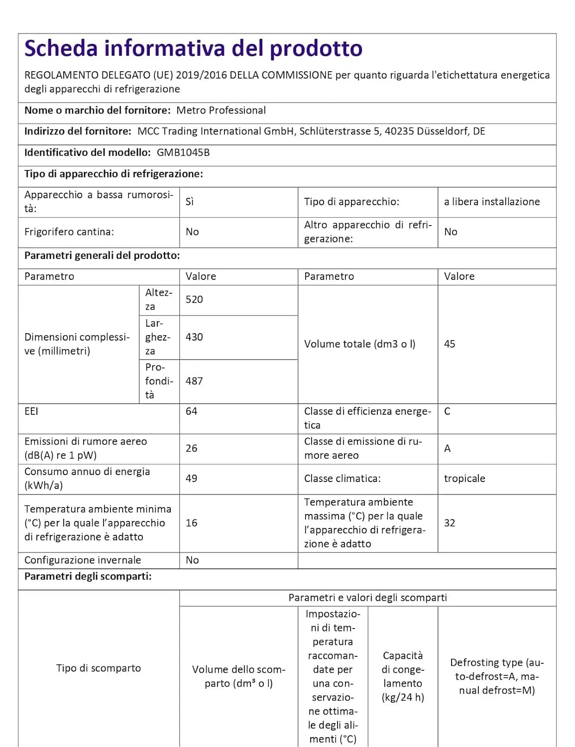 METRO Professional Frigo-Minibar GMB1045B, 45 L, 2 Ripiani Regolabili, Illuminazione Interna a LED, Silenzioso, Nero - immagine 12