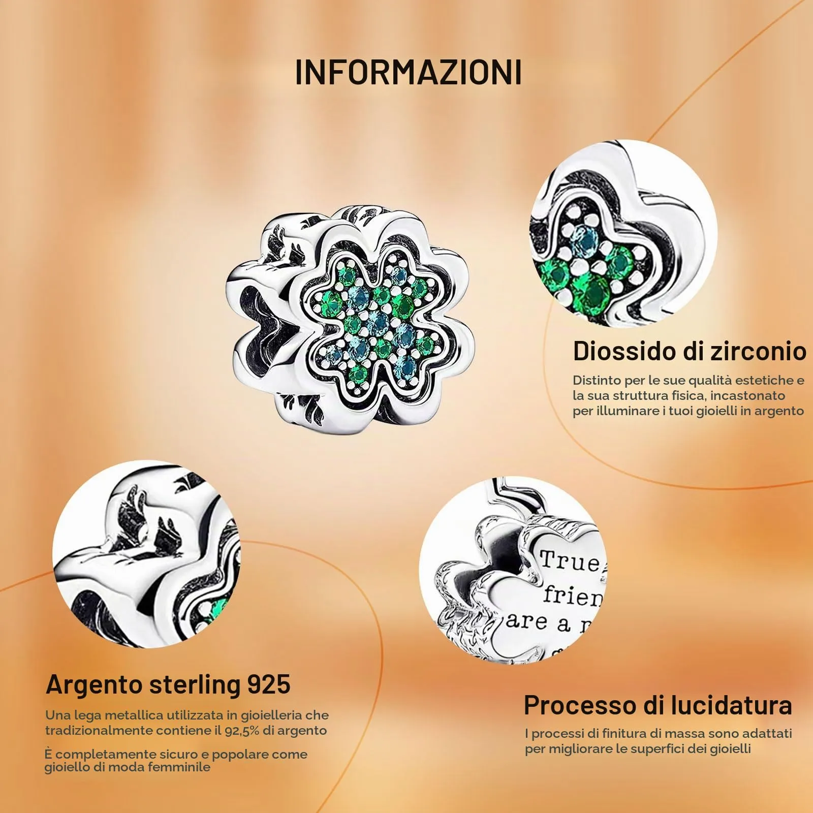 Rimgoris 925 Charm in argento sterling per donne Bracciali Collana San Patrizio Festa della Mamma Quadrifoglio Portafortuna Dangle Charms Regali - immagine 5
