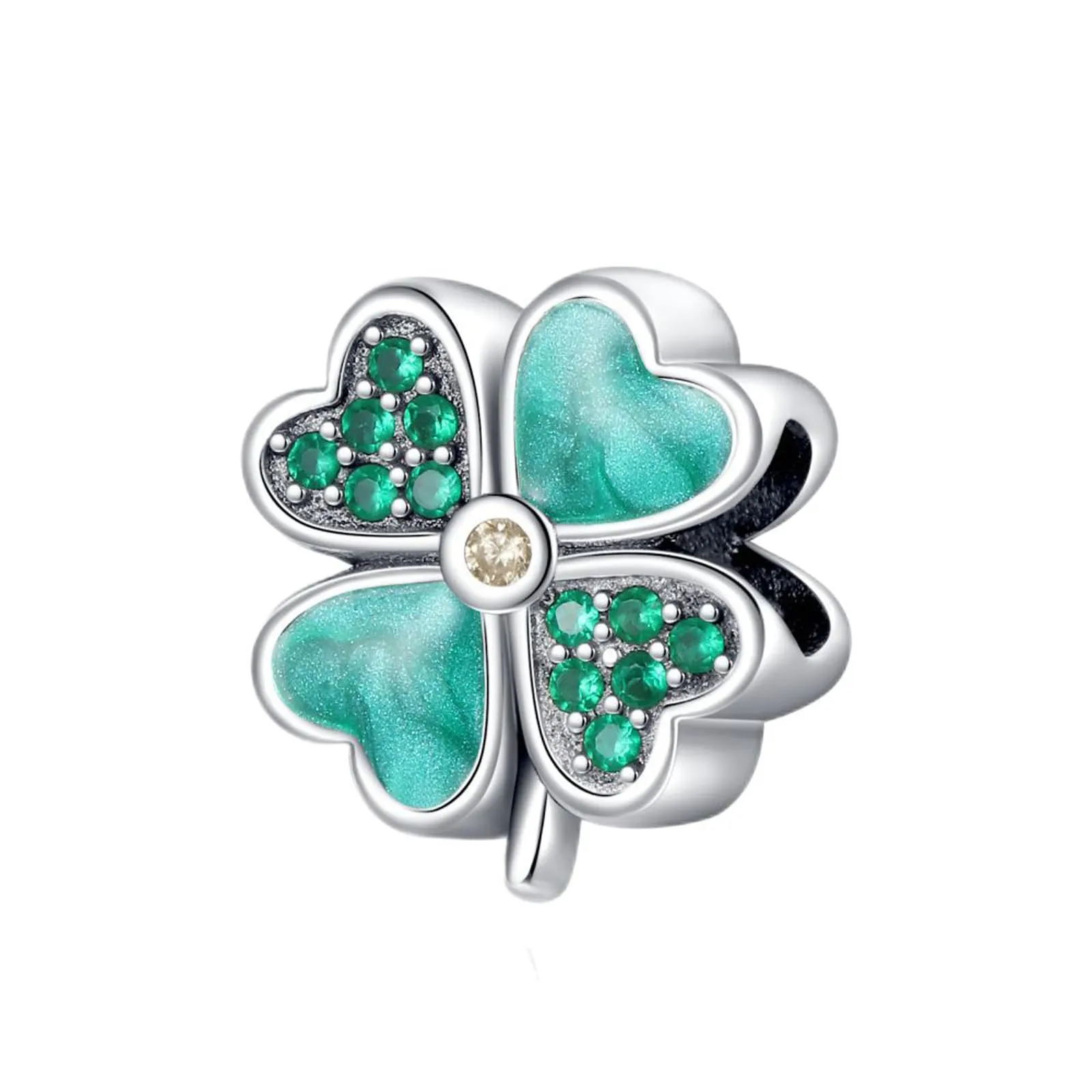 Rimgoris 925 Argento 925 Verde Fortunato Irlandese Quattro Foglie Trifoglio Cuore Perlina Charm per Charms Bracciale Regali - immagine 1