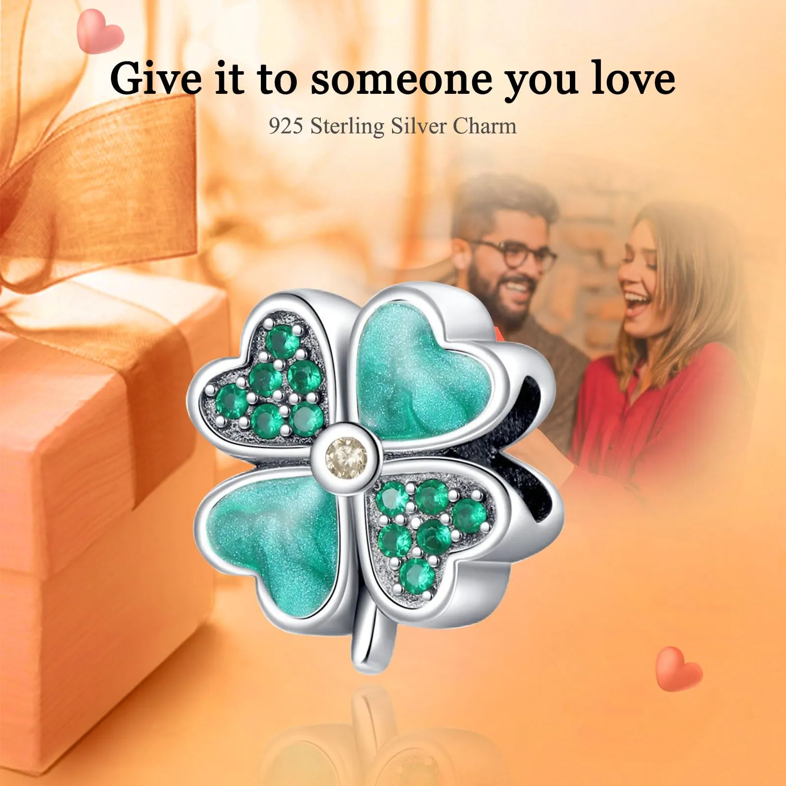 Rimgoris 925 Argento 925 Verde Fortunato Irlandese Quattro Foglie Trifoglio Cuore Perlina Charm per Charms Bracciale Regali - immagine 2