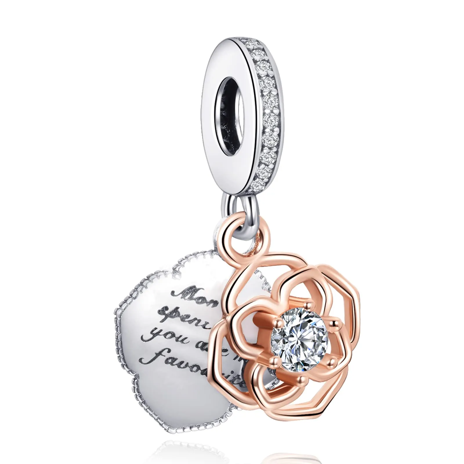 Rimgoris 925 Charm In Argento Sterling Per Donne Bracciali Collana Famiglia Rose Glod Fiore Diamante 5a Cubic Zirconia San Valentino Compleanno Festa Della Mamma Charms Per Donne - immagine 1