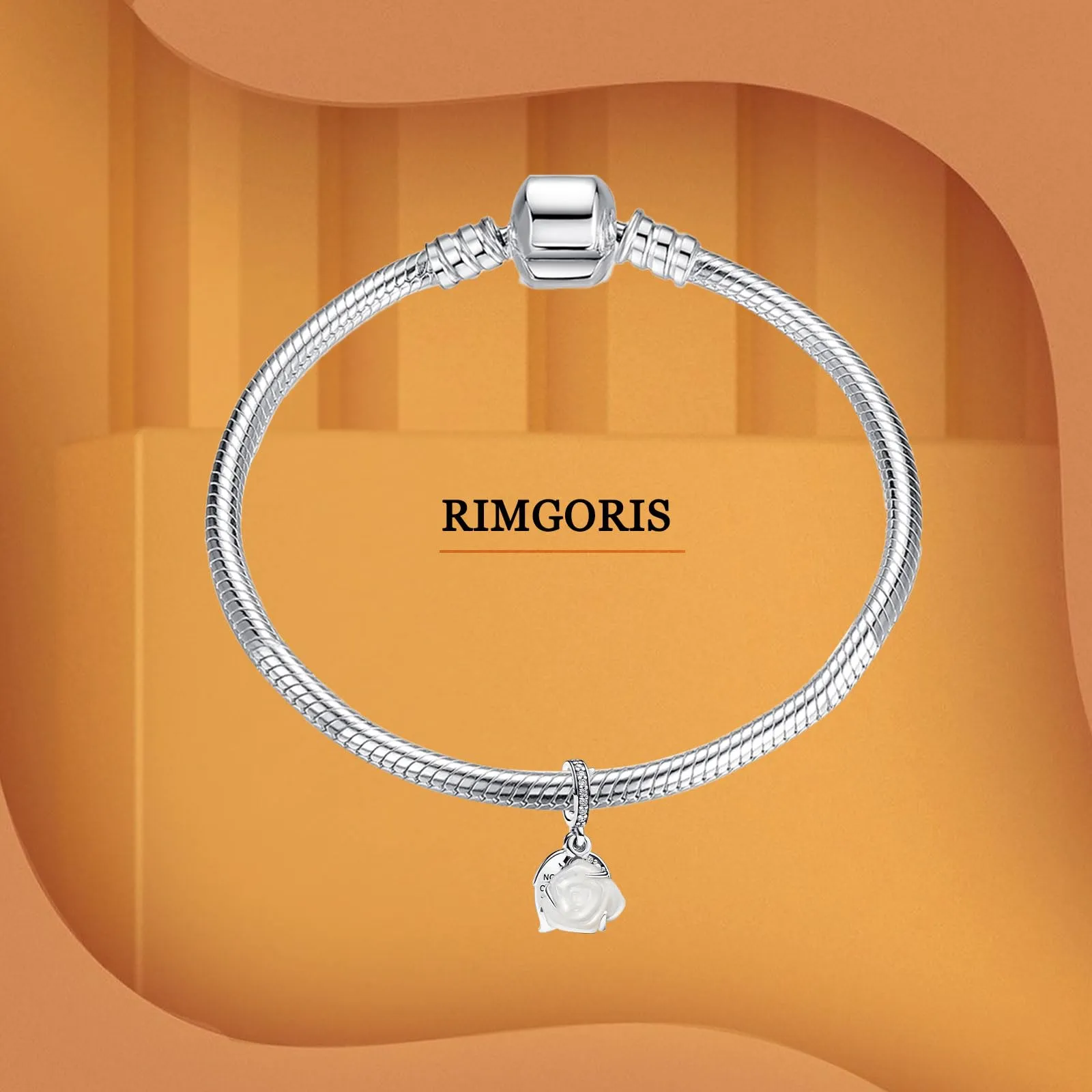 Rimgoris 925 Ciondoli In Argento Sterling Charms Per Donne Bracciali Rosa Bianca Intarsiata 5a Cubic Zirconia Charms Regalo Di Compleanno Di San Valentino Per Donne - immagine 3