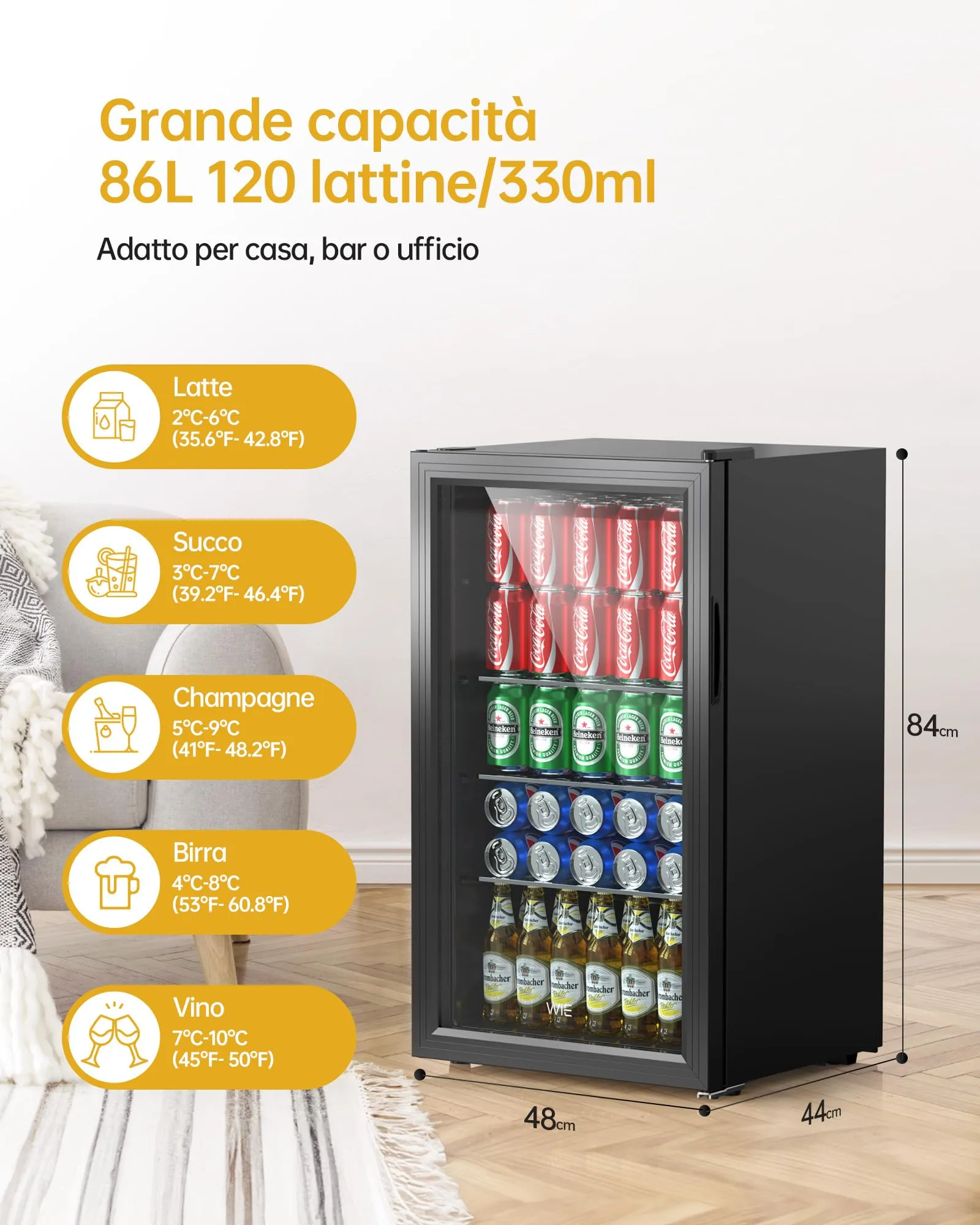 WIE Professional Mini Frigo per Bevande 86L con Porta in Vetro - immagine 2