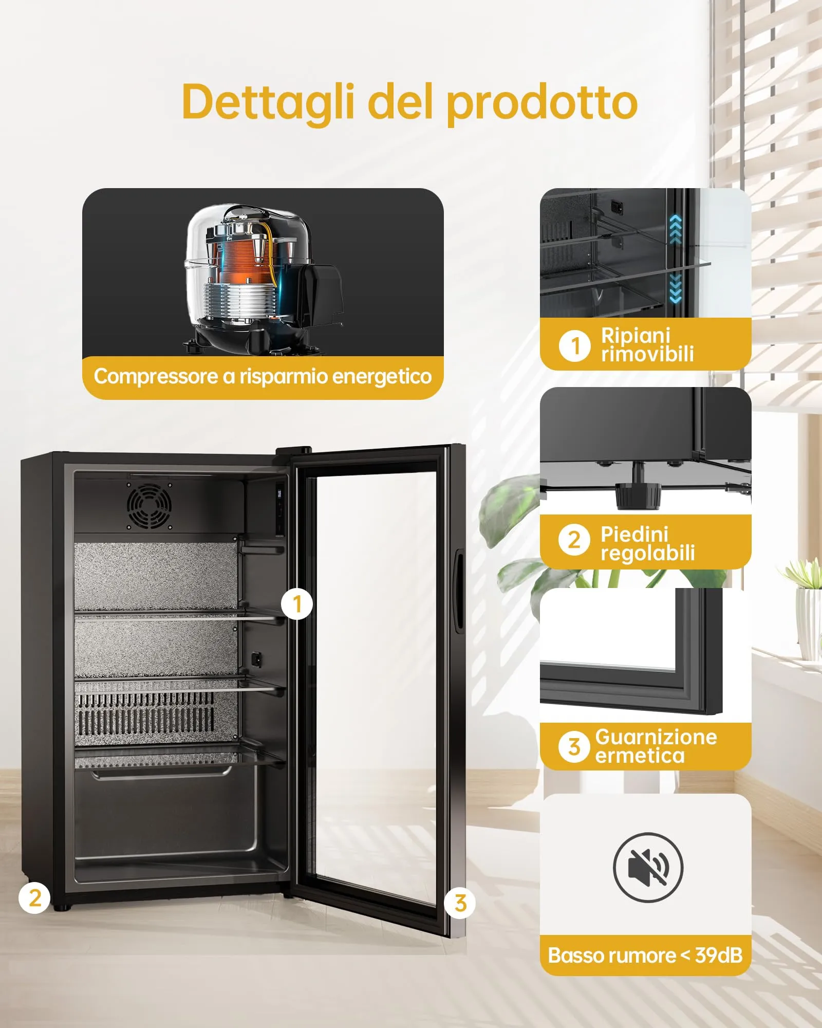 WIE Professional Mini Frigo per Bevande 86L con Porta in Vetro - immagine 3