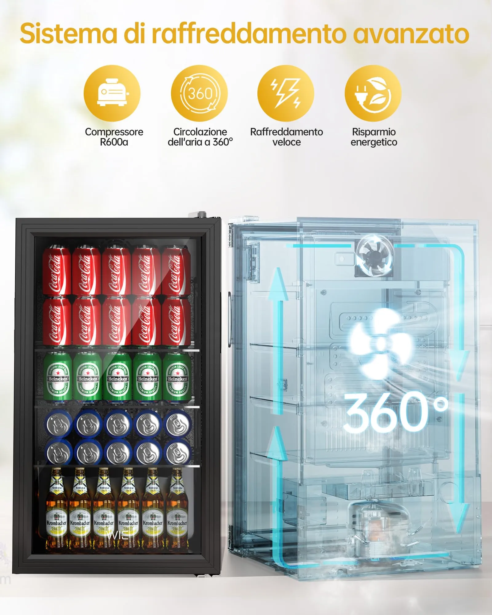 WIE Professional Mini Frigo per Bevande 86L con Porta in Vetro - immagine 4