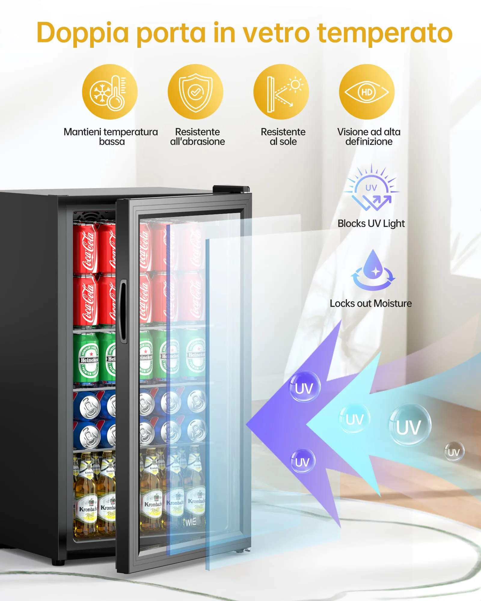 WIE Professional Mini Frigo per Bevande 86L con Porta in Vetro - immagine 6