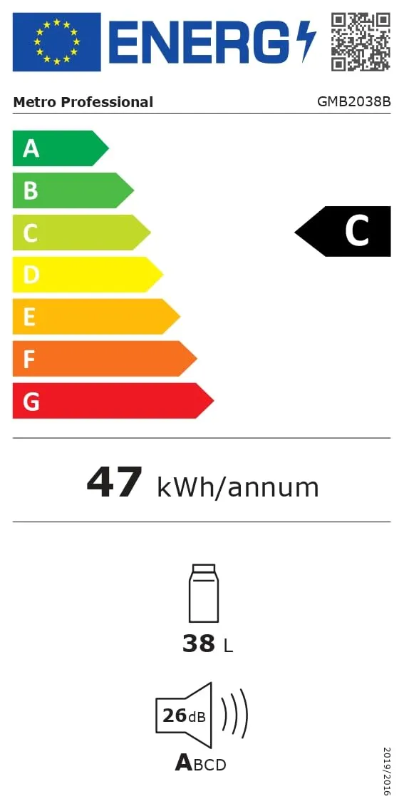 METRO Professional Minifrigo GMB2038B, 43 x 41.5 x 51 cm, 38 L, temperatura: 6-22°C, Illuminazione LED, 1 ripiano regolabile, bassa rumorosità, nero - immagine 14