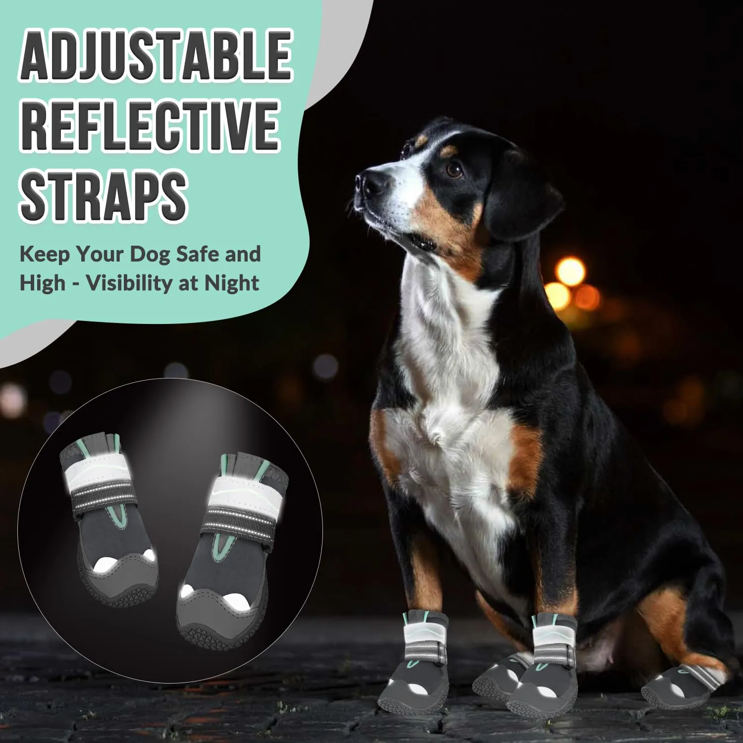 SlowTon Scarpe Protezione Zampe per Cani, Impermeabili con Suola Antiscivolo, Chiusura Regolabile in Nastro Magico Riflettente, Stivali Invernali per Piccola, Media e Grande Taglia - immagine 6