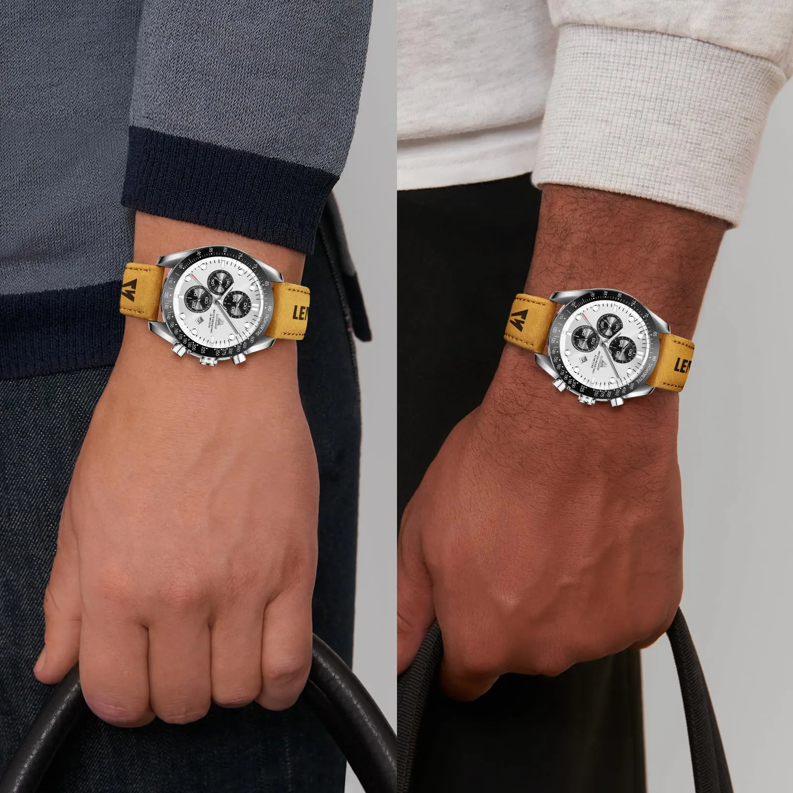 LN LENQIN Orologio Uomo Analogico al Quarzo con Cinturino in Pelle - immagine 5