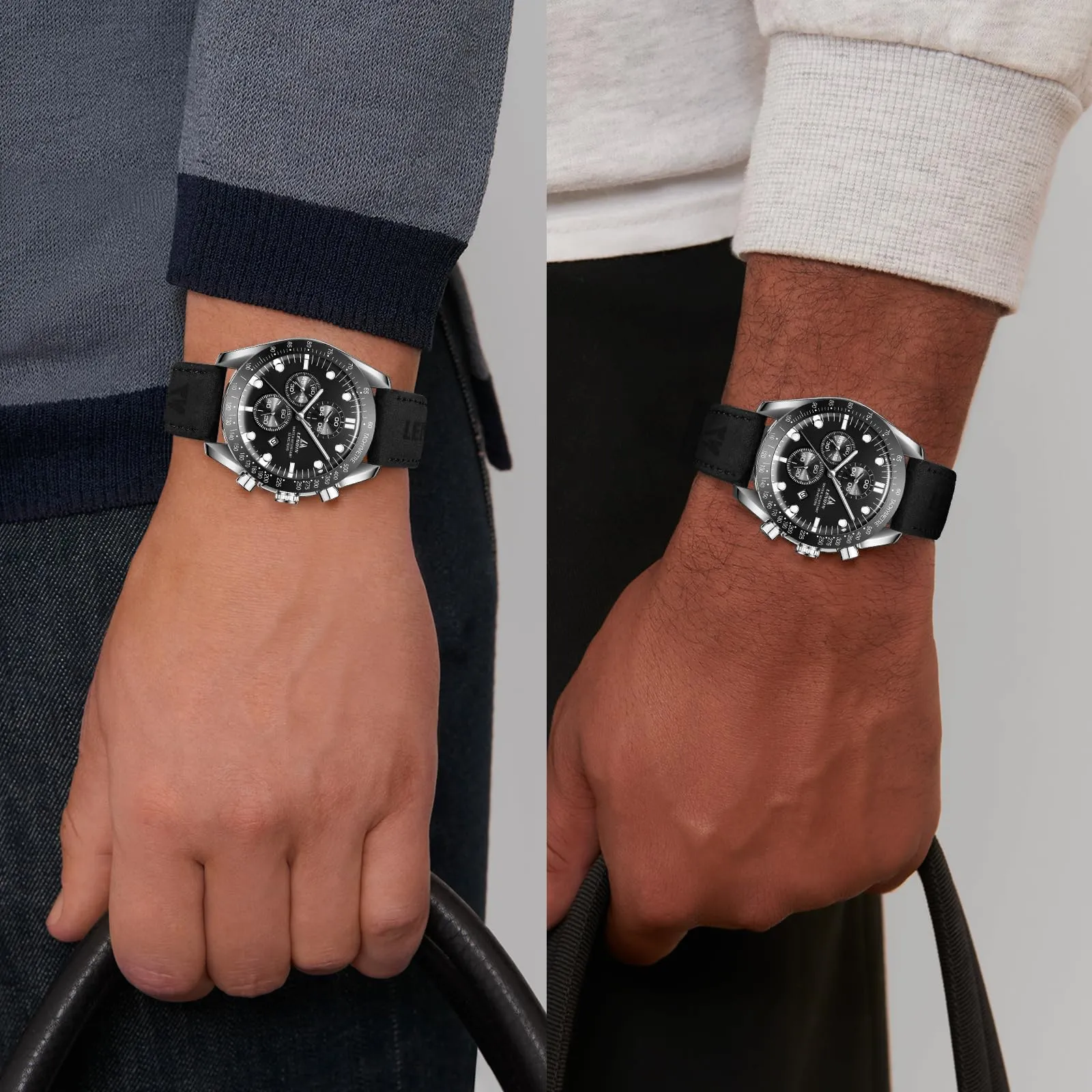 LN LENQIN Orologio Uomo Analogico al Quarzo con Cinturino in Pelle - immagine 5