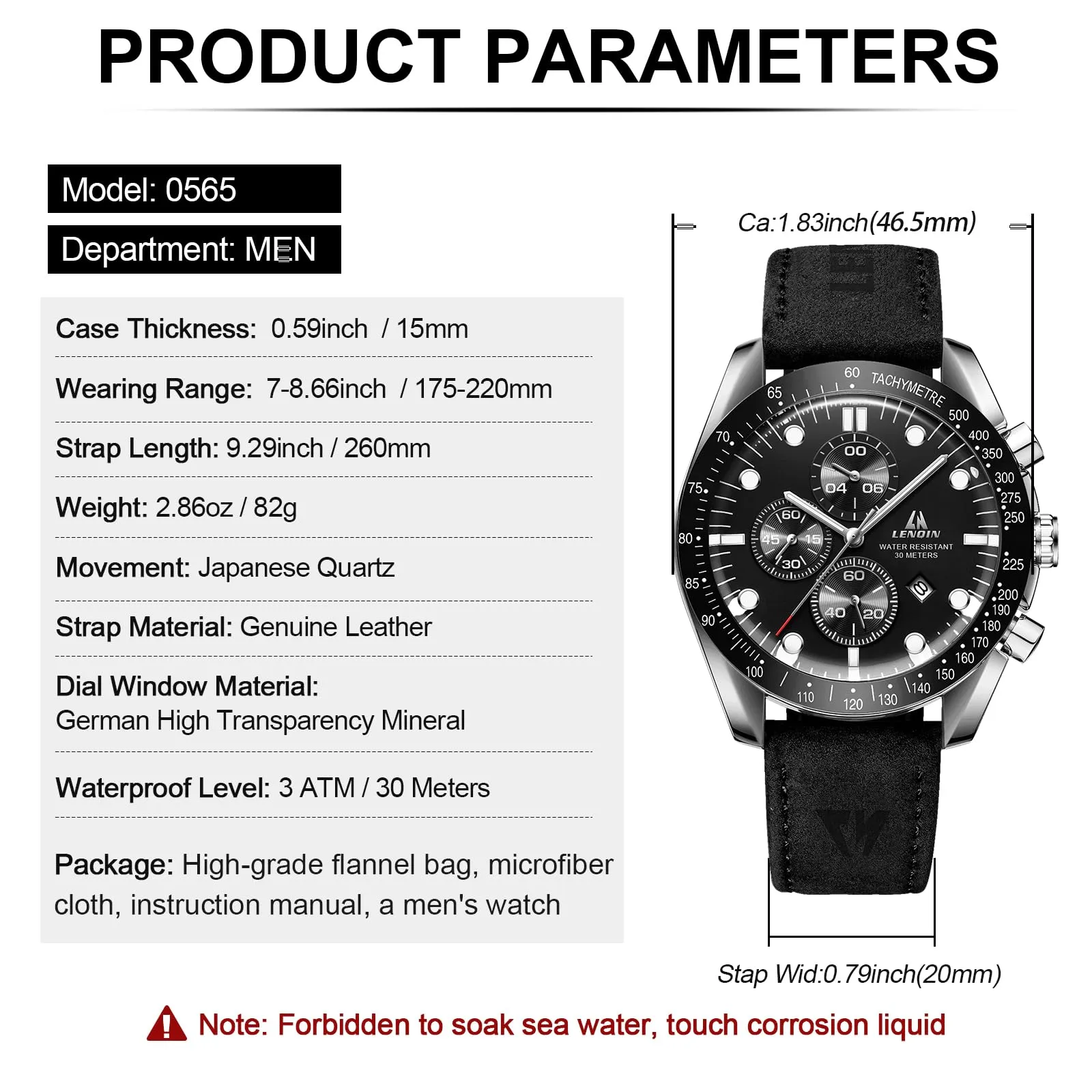 LN LENQIN Orologio Uomo Analogico al Quarzo con Cinturino in Pelle - immagine 7