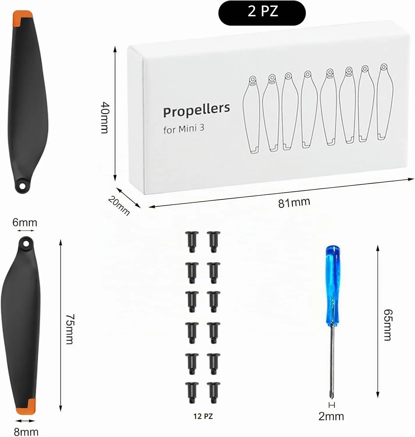Bocguy 16 Pcs Drone Eliche Mini 3, Eliche per Mini 3 Accessori Sostituzione Drone con 24 Viti & 2 Cacciavite, Basso Rumore & Stabile (Orange) - immagine 6