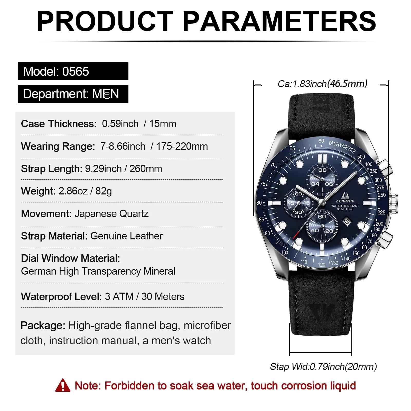 LN LENQIN Orologio Uomo Analogico al Quarzo con Cinturino in Pelle - immagine 7