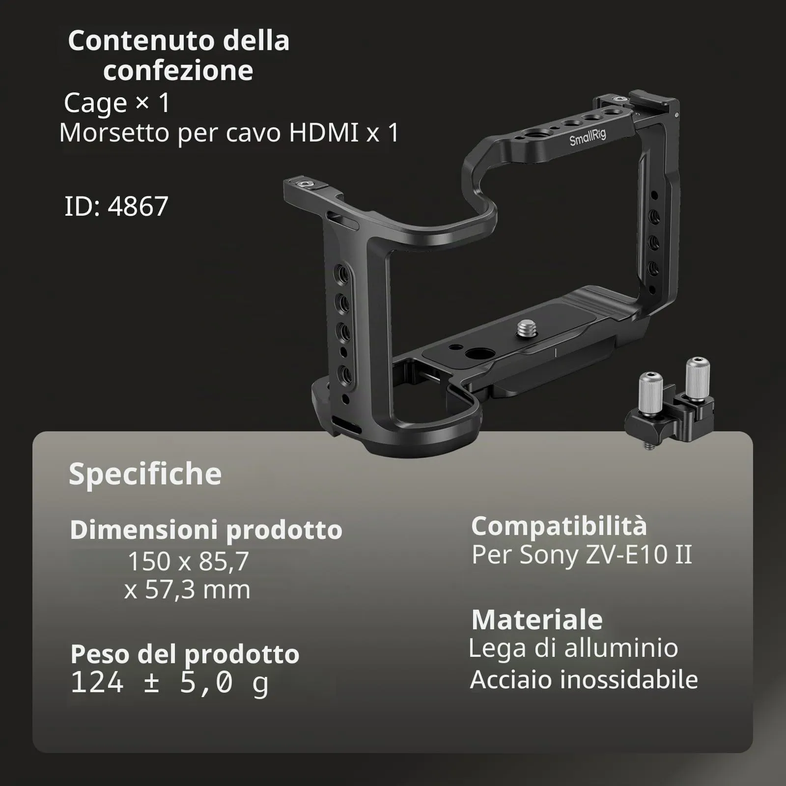 SMALLRIG Kit Gabbia per sony ZV-E10 II HDMI QR per ARRI - 4867 - immagine 9